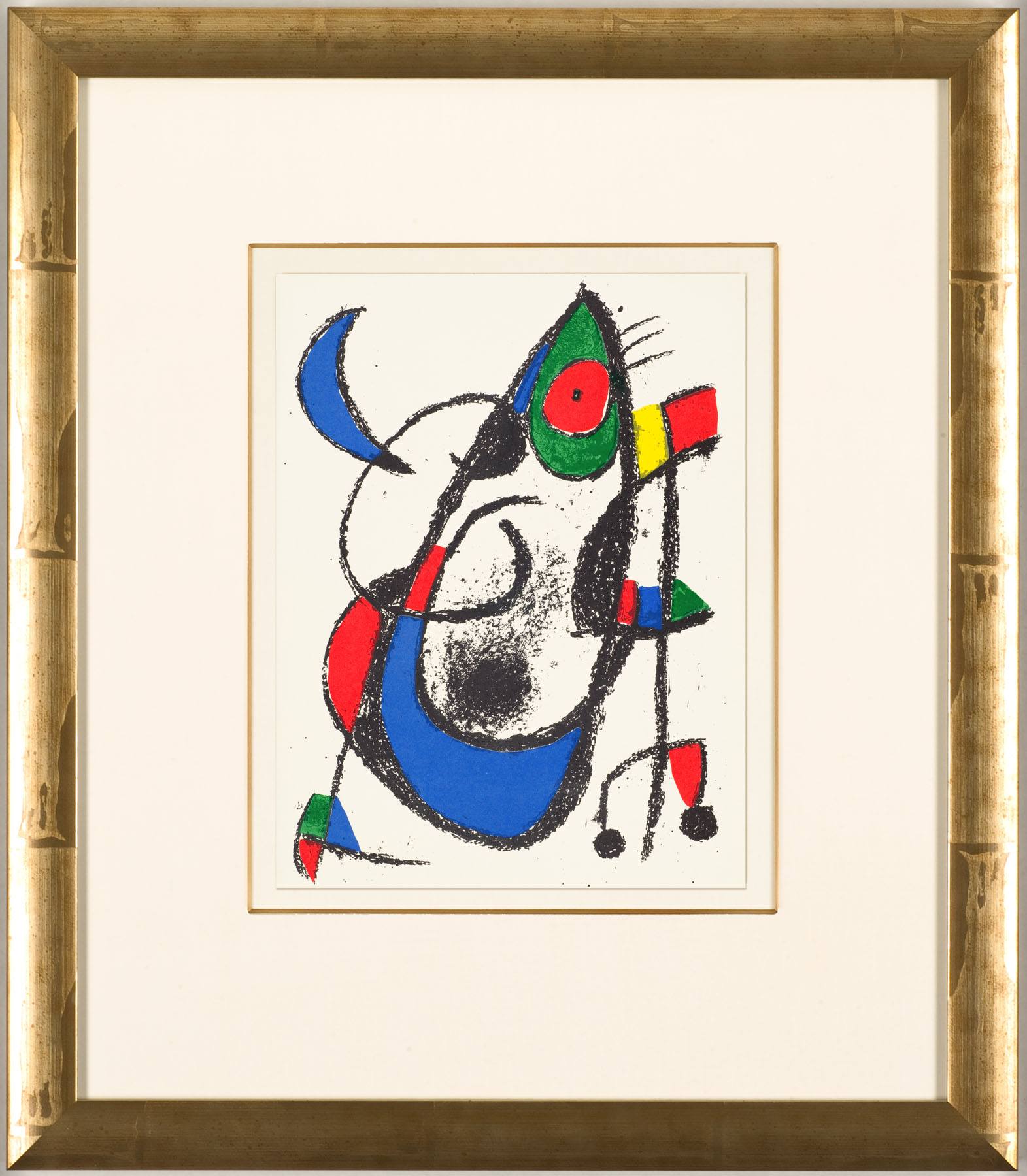 A drawing of a dog with a colorful headdress on it's head.