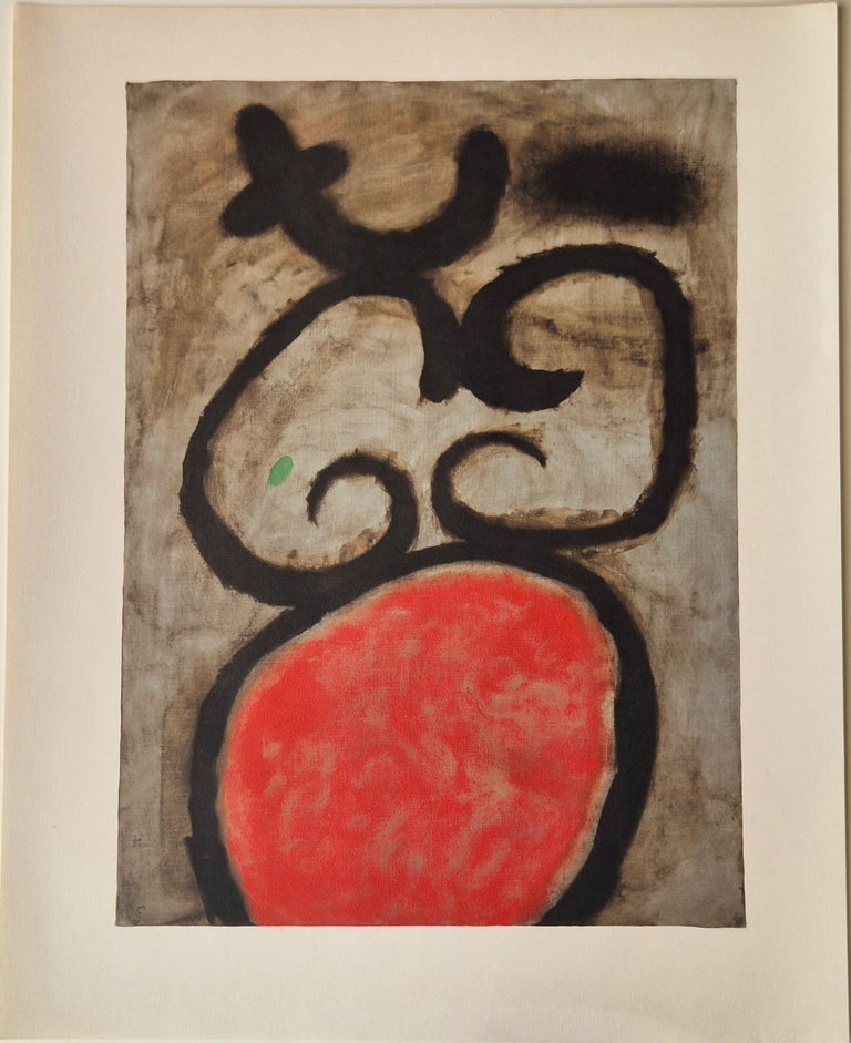 A painting of a red apple on a gray background.