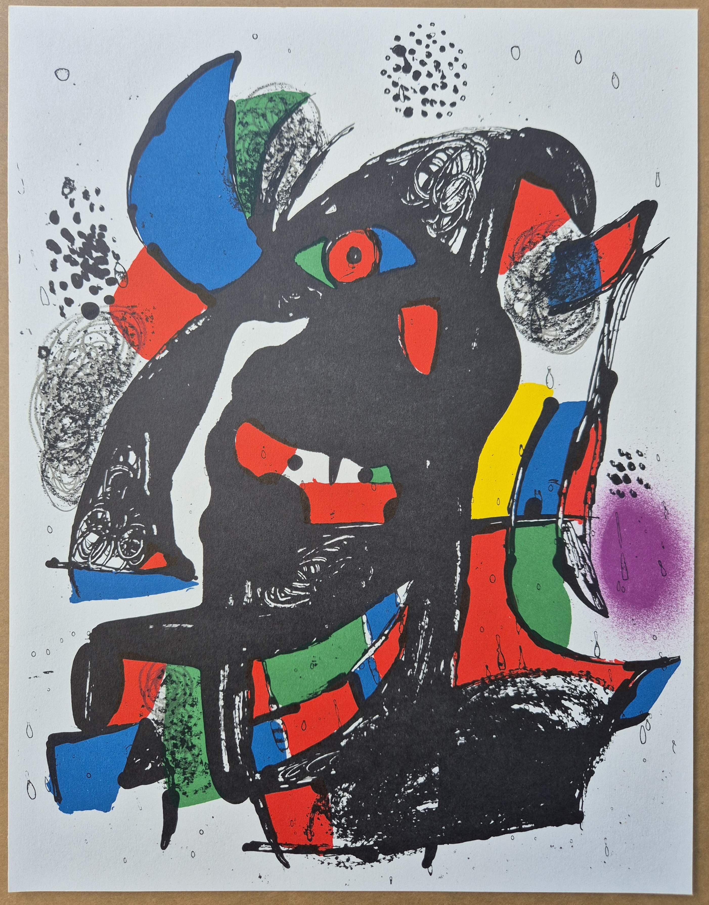 A bold, abstract portrait featuring a black figure with vibrant geometric shapes and expressive eyes.
