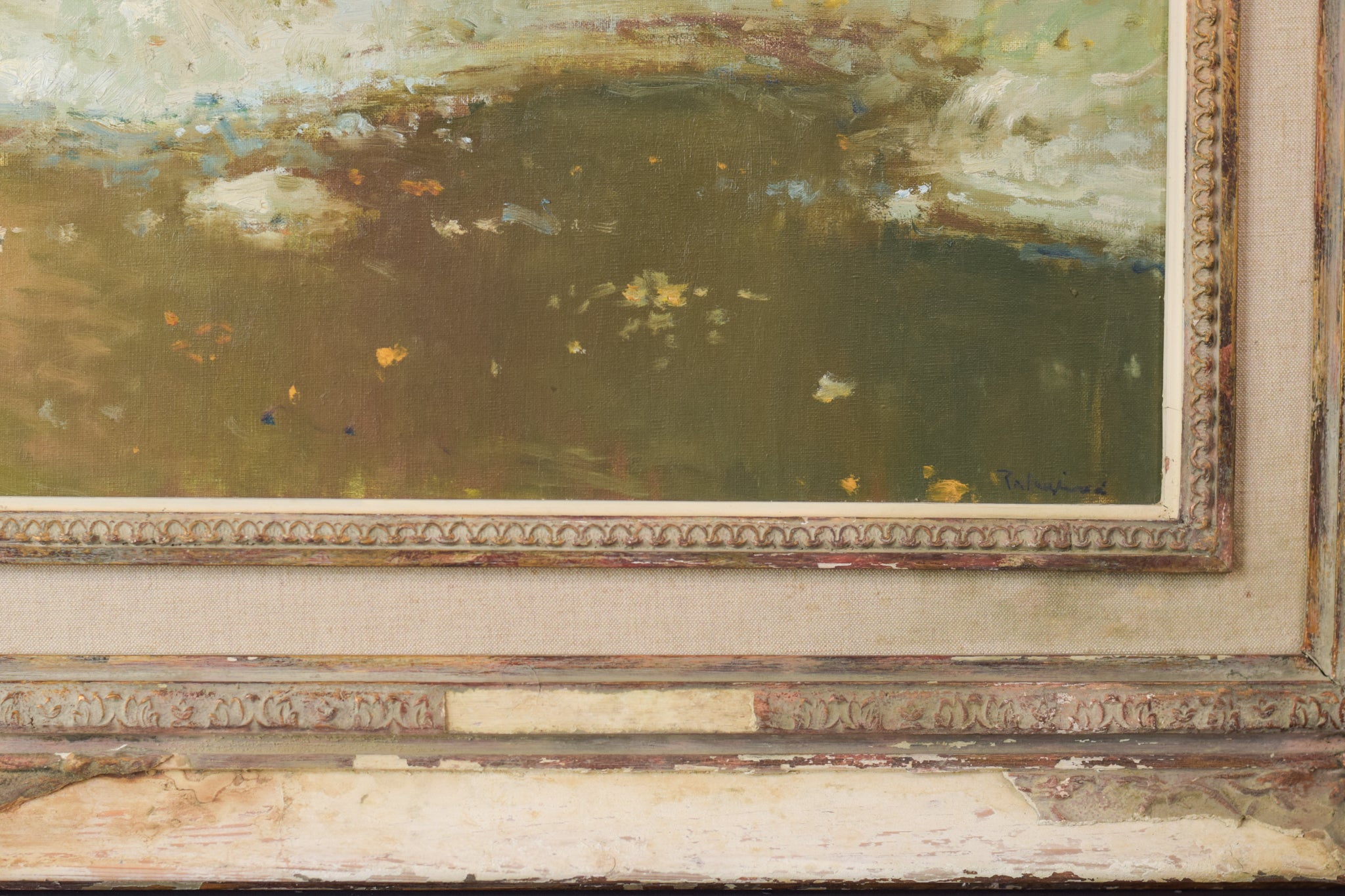 Artwork by Joan Ramon Palau Juncà, Impressionist Painting with River and Chalets, Made of Oil on canvas 