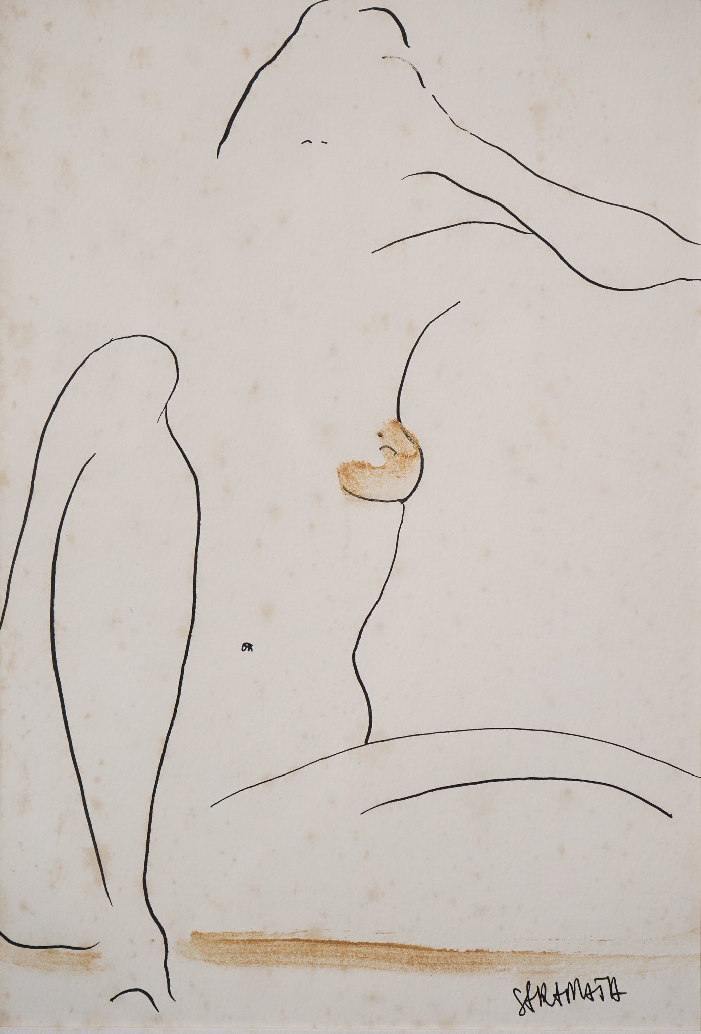 Artwork by Joanna Sarapata, Two Female Nude Pen and Colour Wash Studies, Made of Pen and ink 