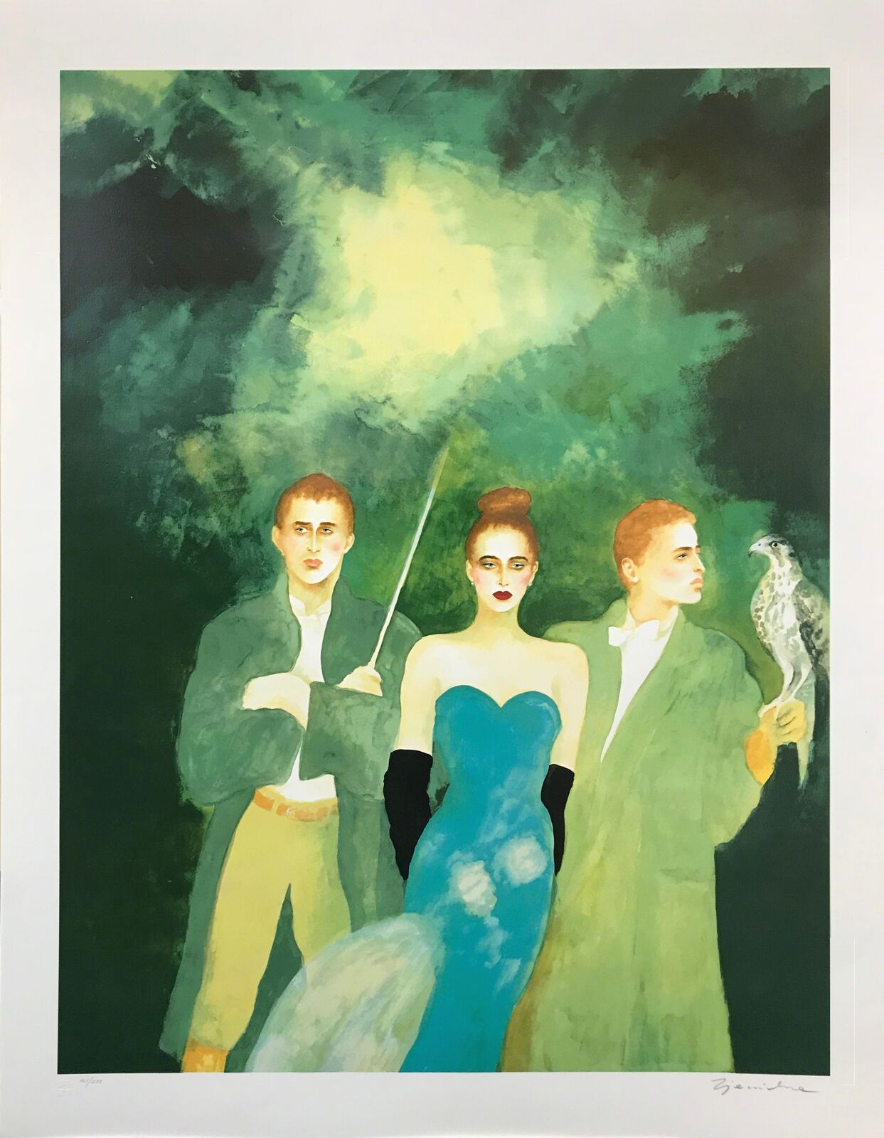 A painting of three people standing next to each other.