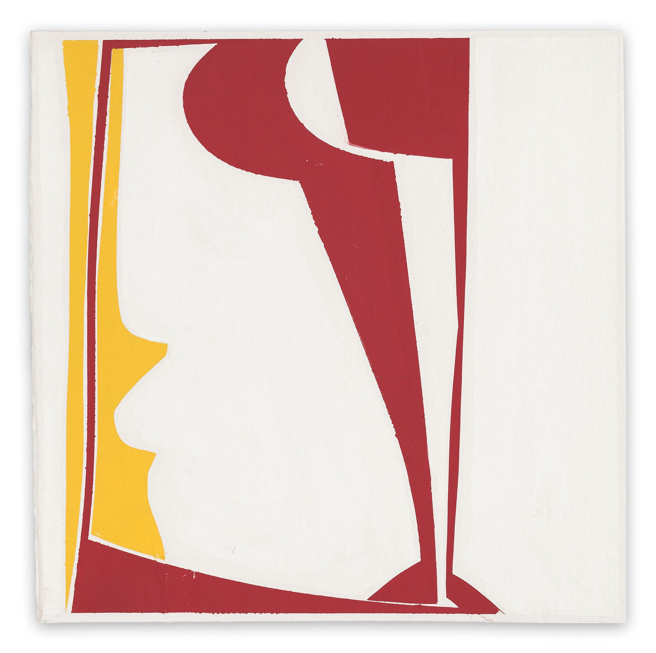 A red and yellow abstract painting on a white background.