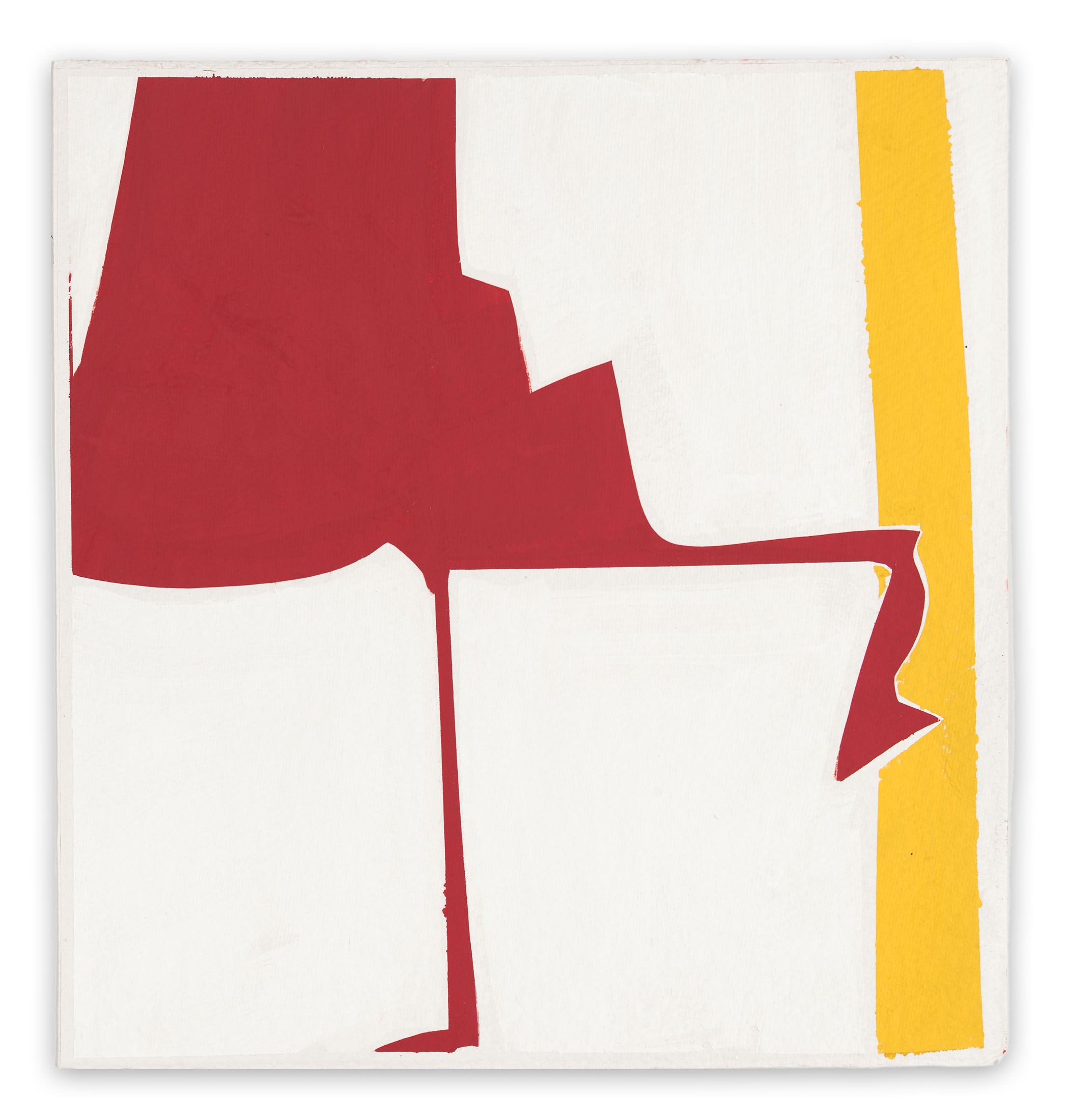 A red and yellow painting on a white wall.