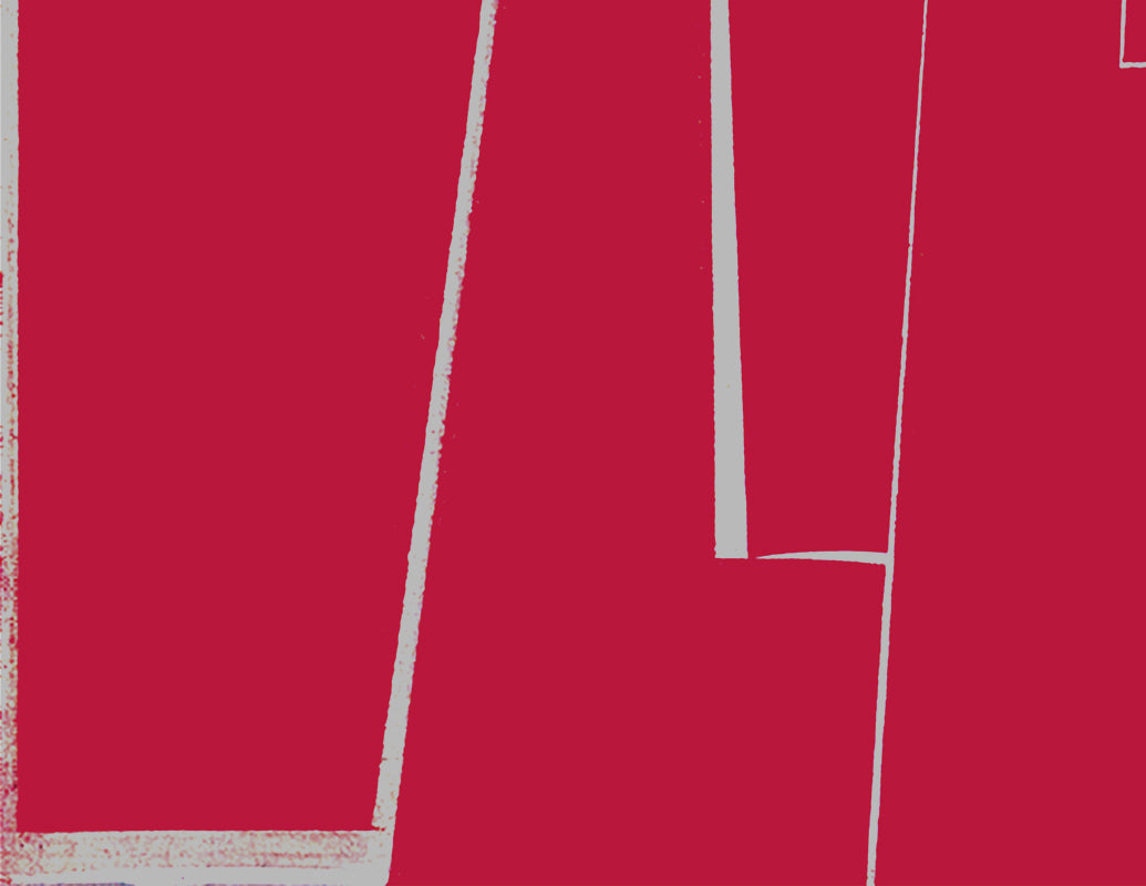 A red and white poster with the letter H on it.
