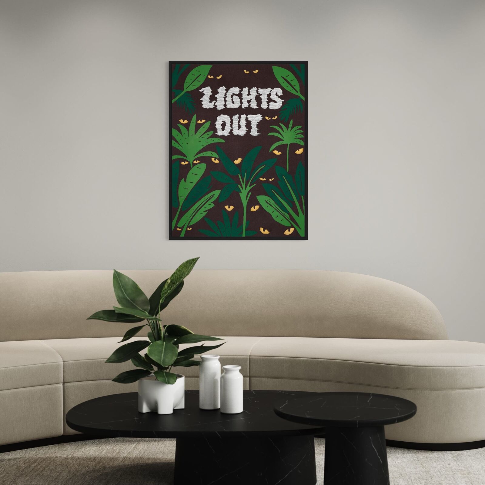 A poster with the words lights out on it.