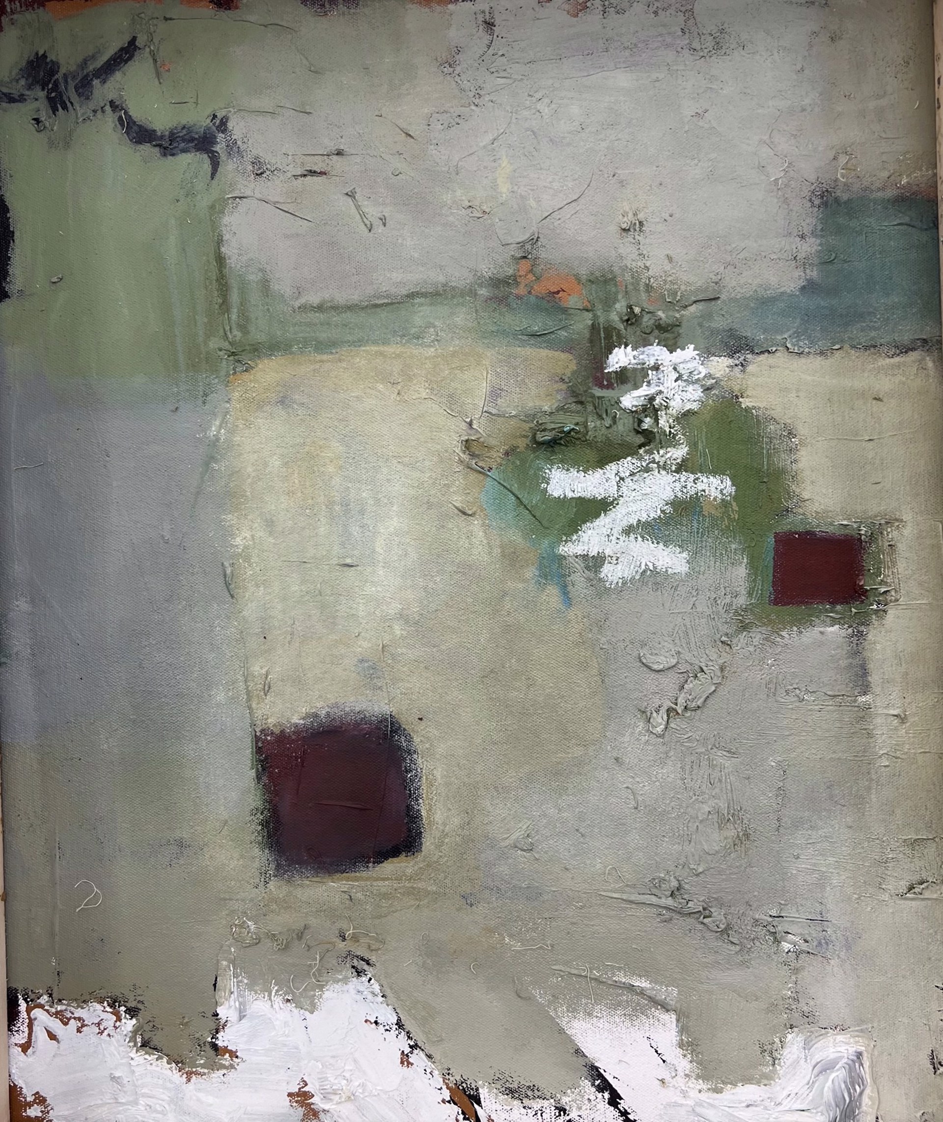 A painting on a wall with a lot of paint on it.