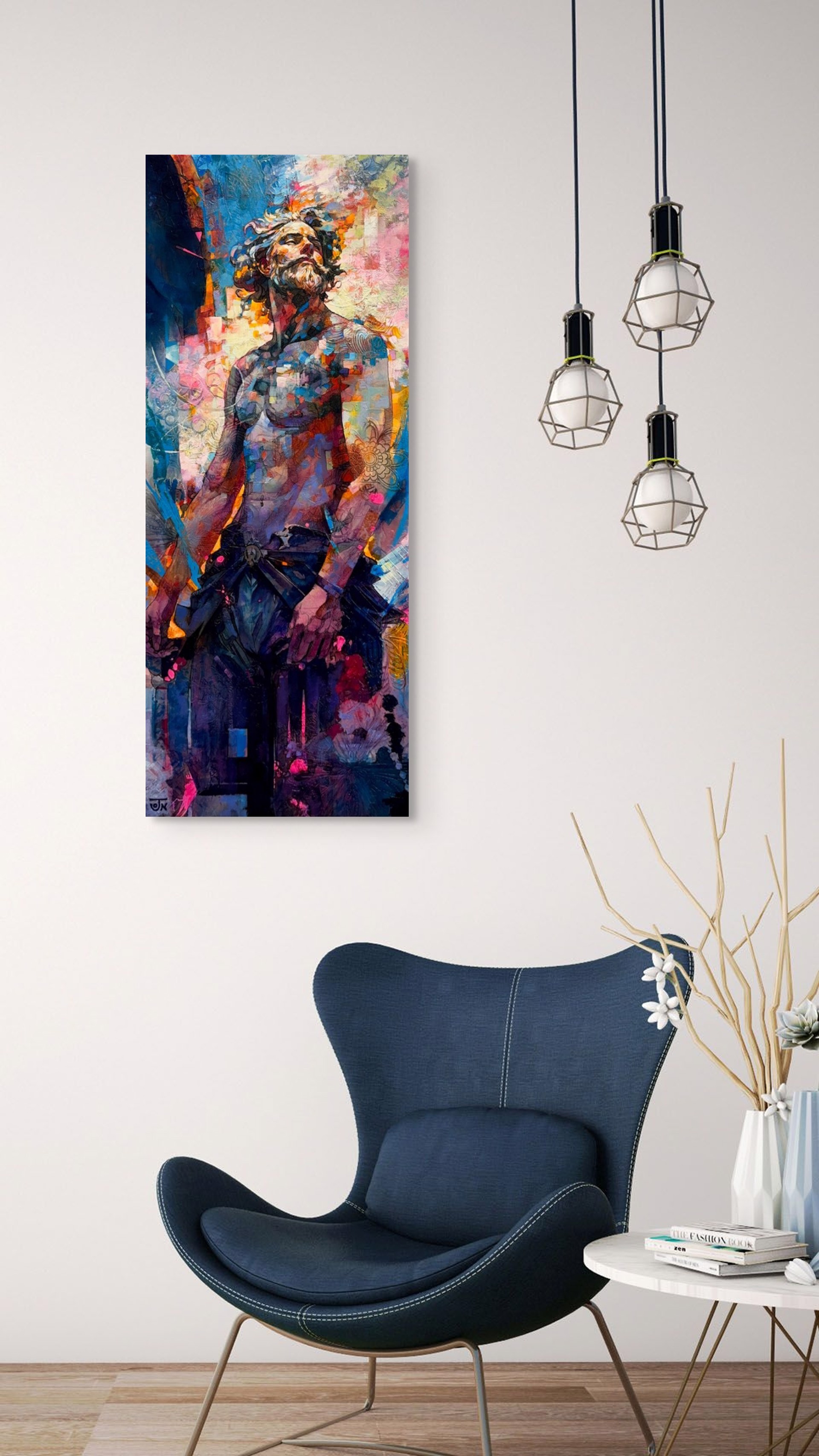 A painting of a man with a sword in his hand.