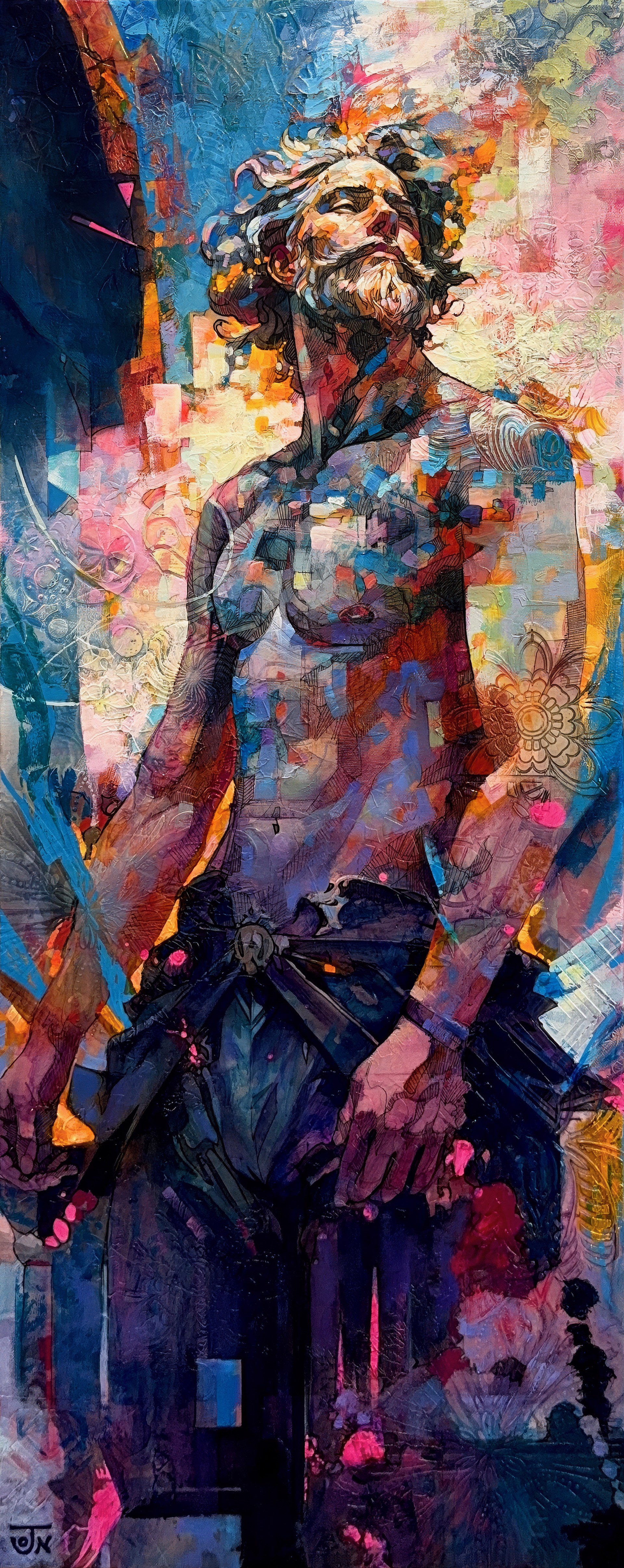A painting of a man with a sword in his hand.