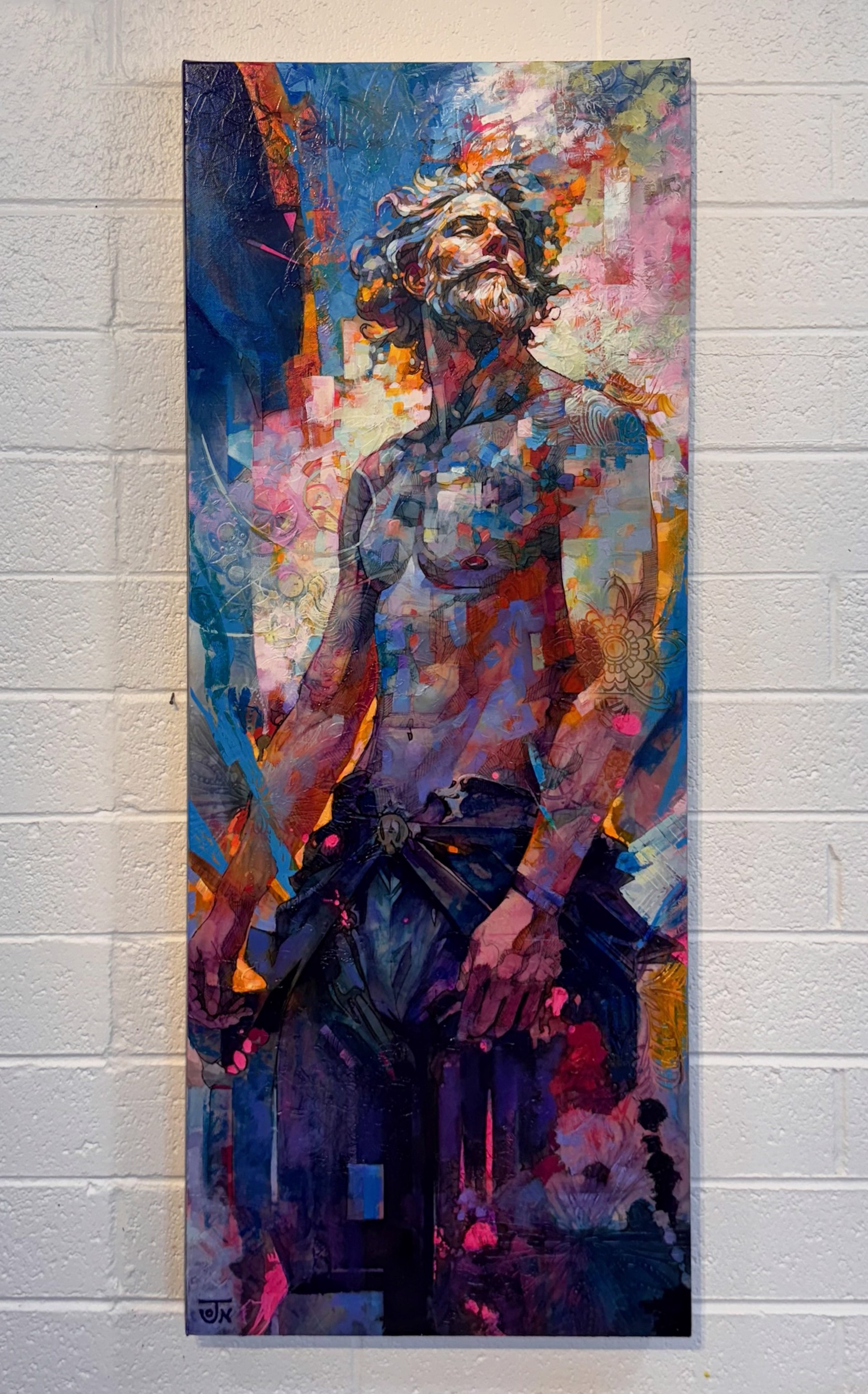 A painting of a man with a sword in his hand.