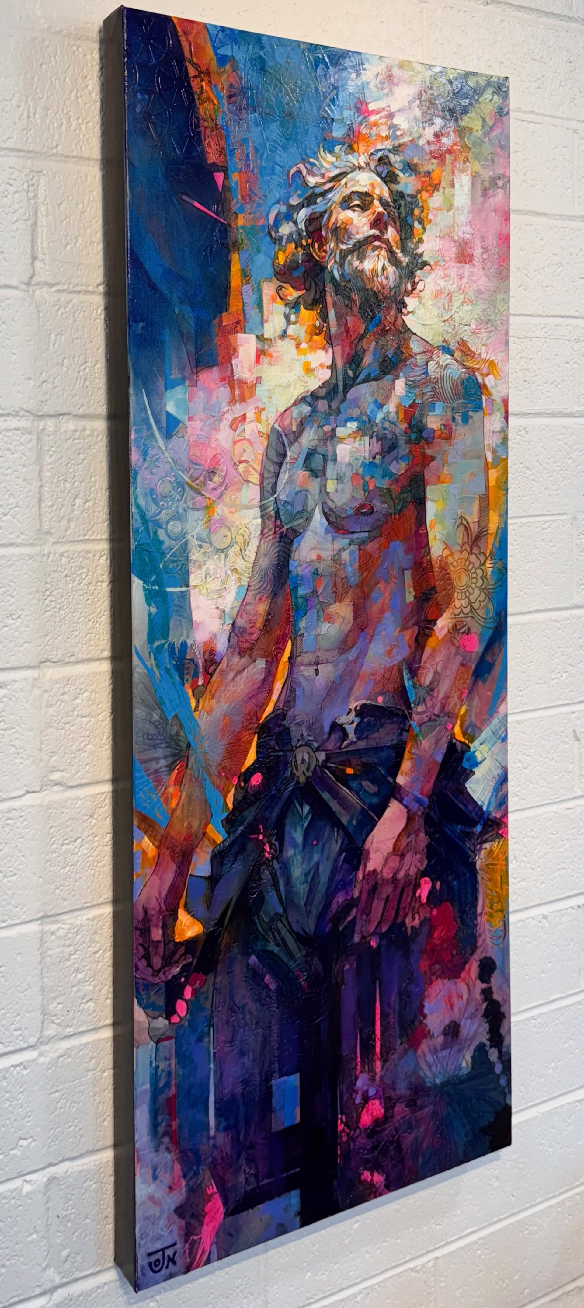 A painting of a man with a sword in his hand.
