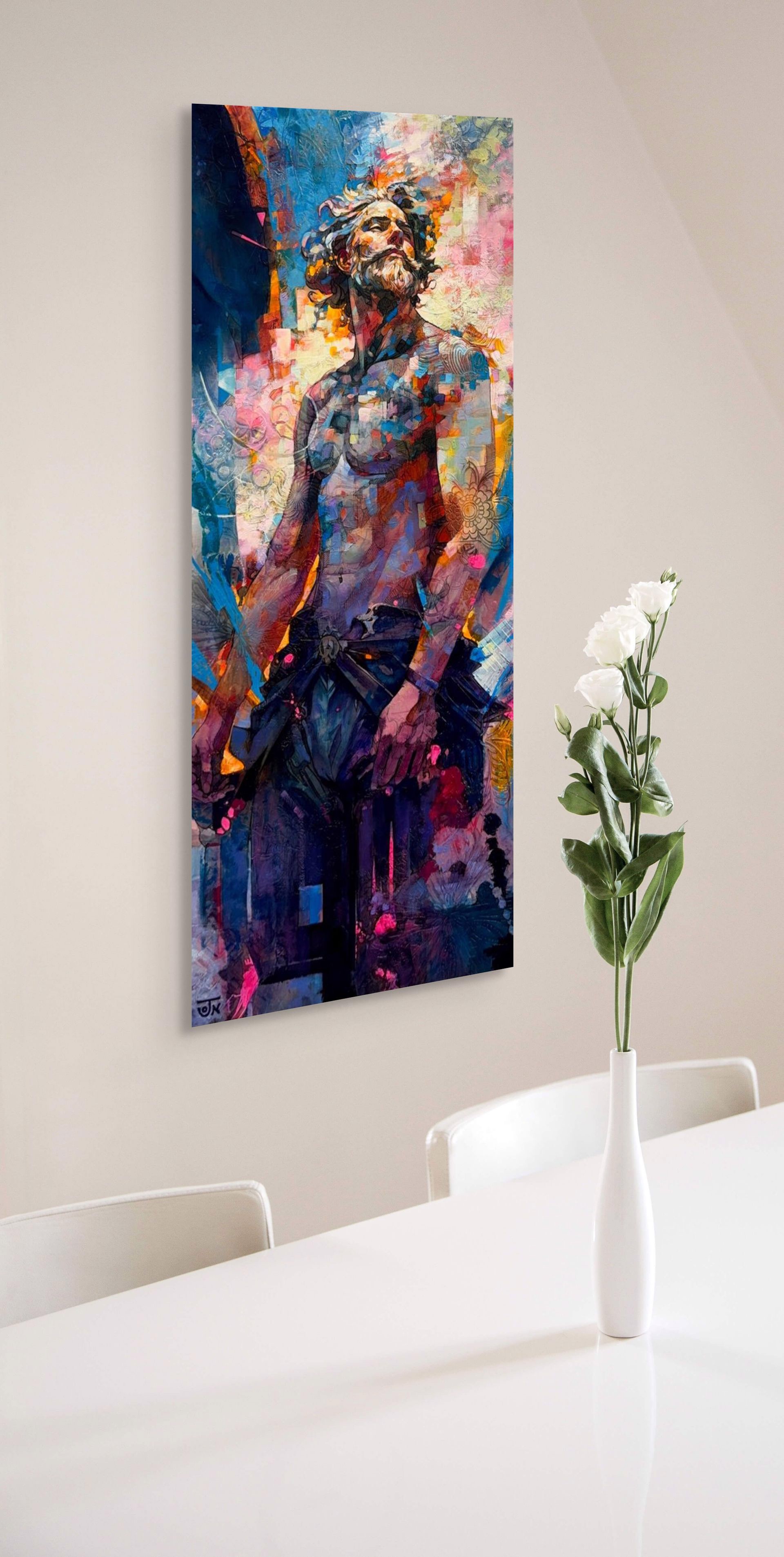 A painting of a man with a sword in his hand.