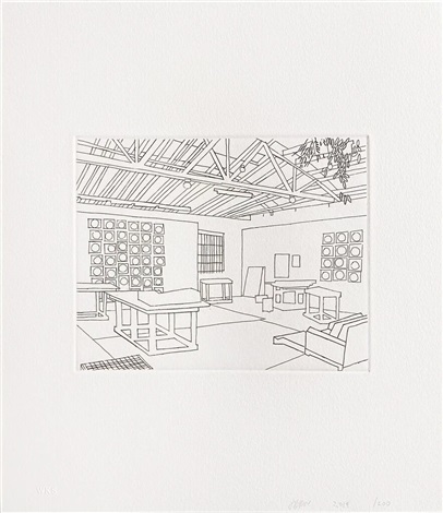 Artwork by Jonas Wood, Bball Studio, Made of Etching on white Rives BFK paper 