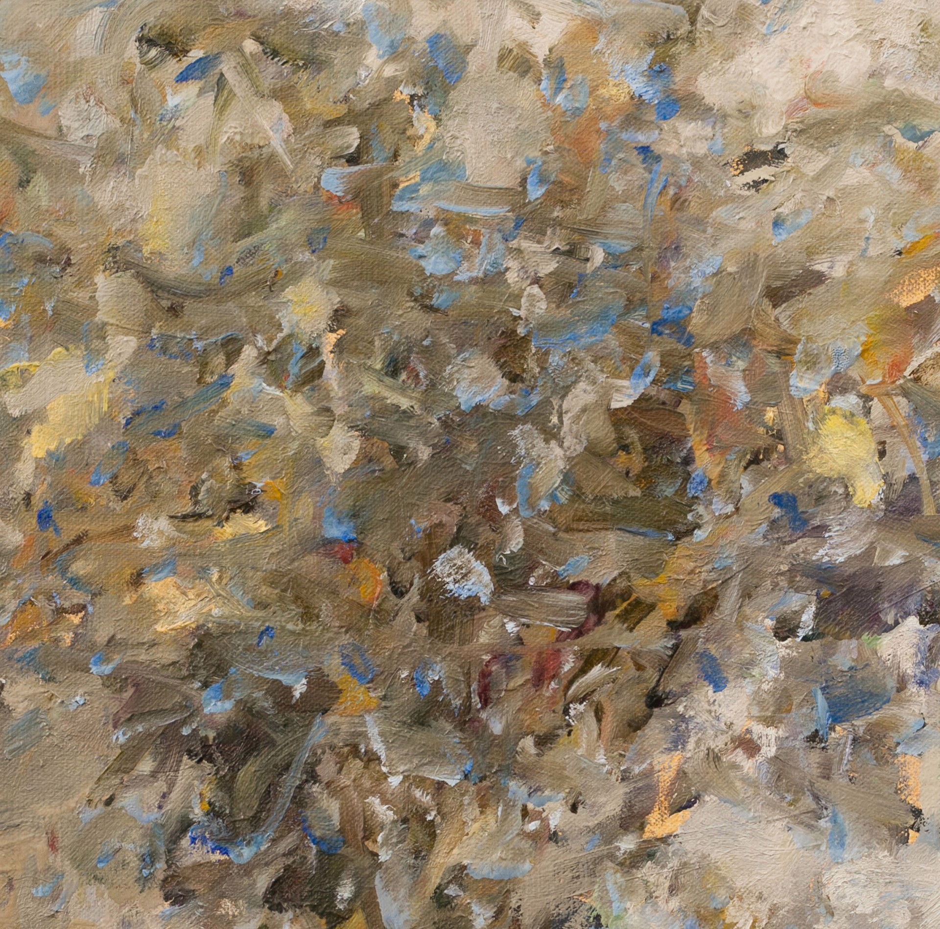 A painting of a bunch of flowers on a beige background.