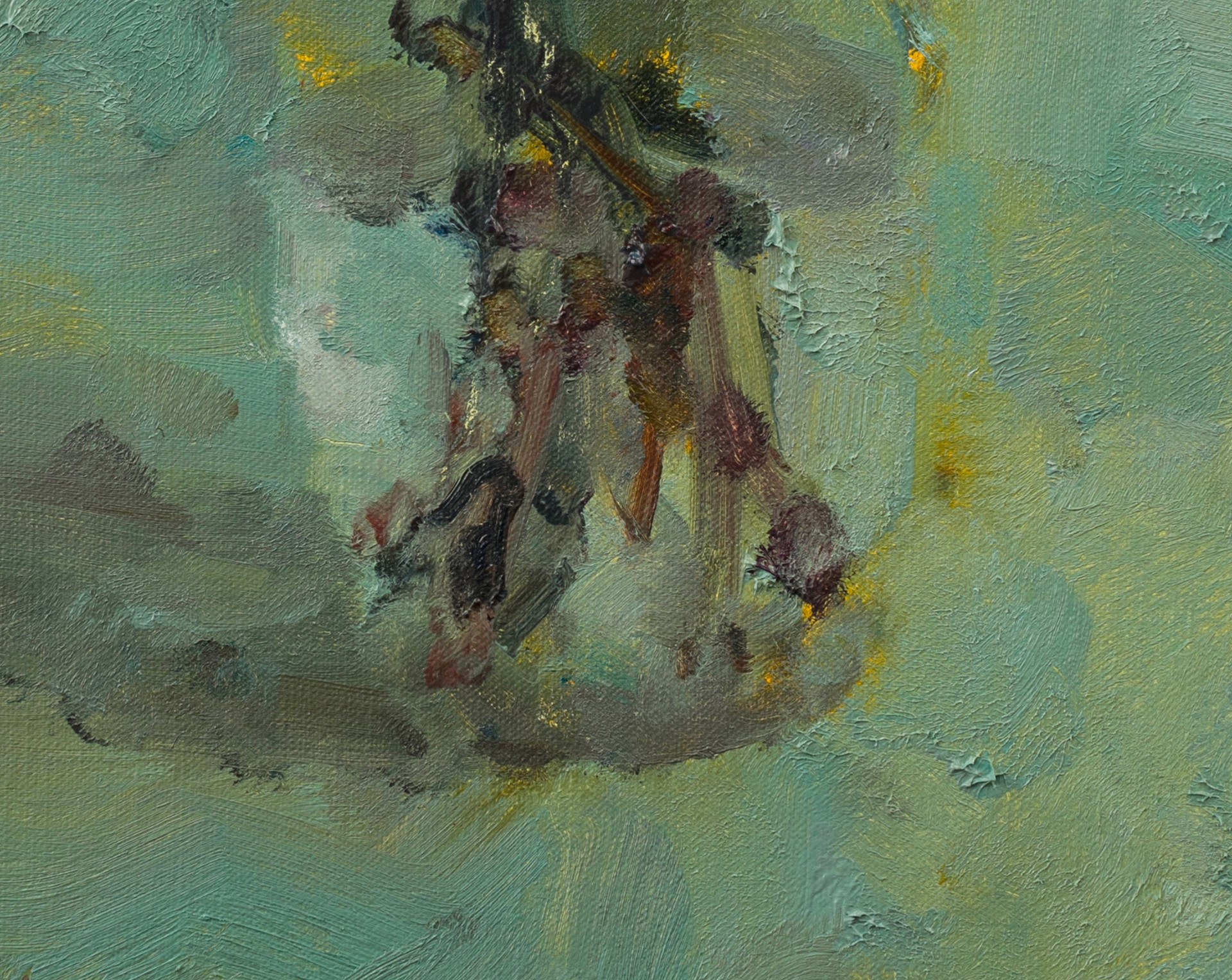 A vibrant floral still life featuring bold red blooms against a textured teal background.
