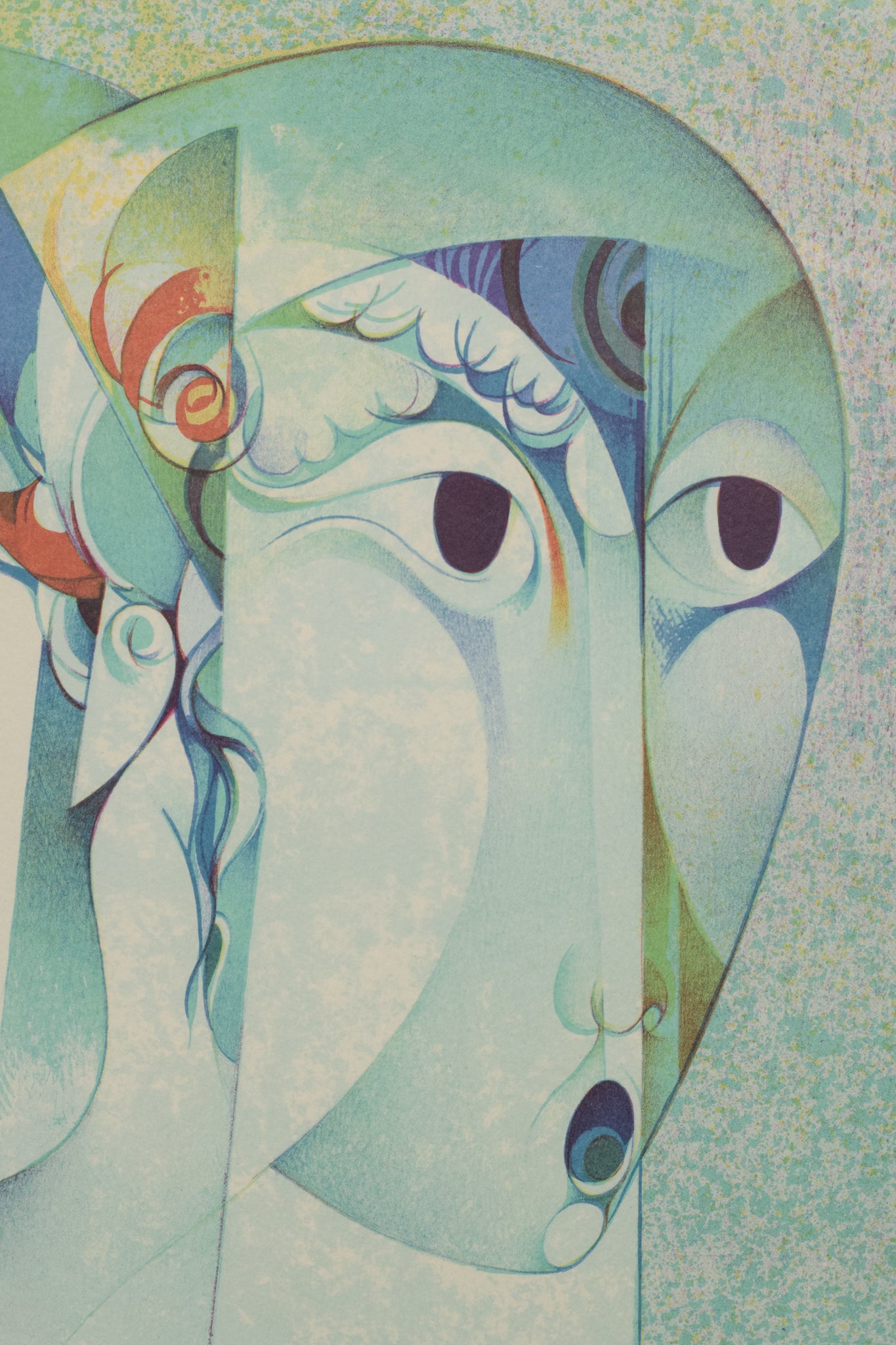 A painting of three faces of a man and a woman.