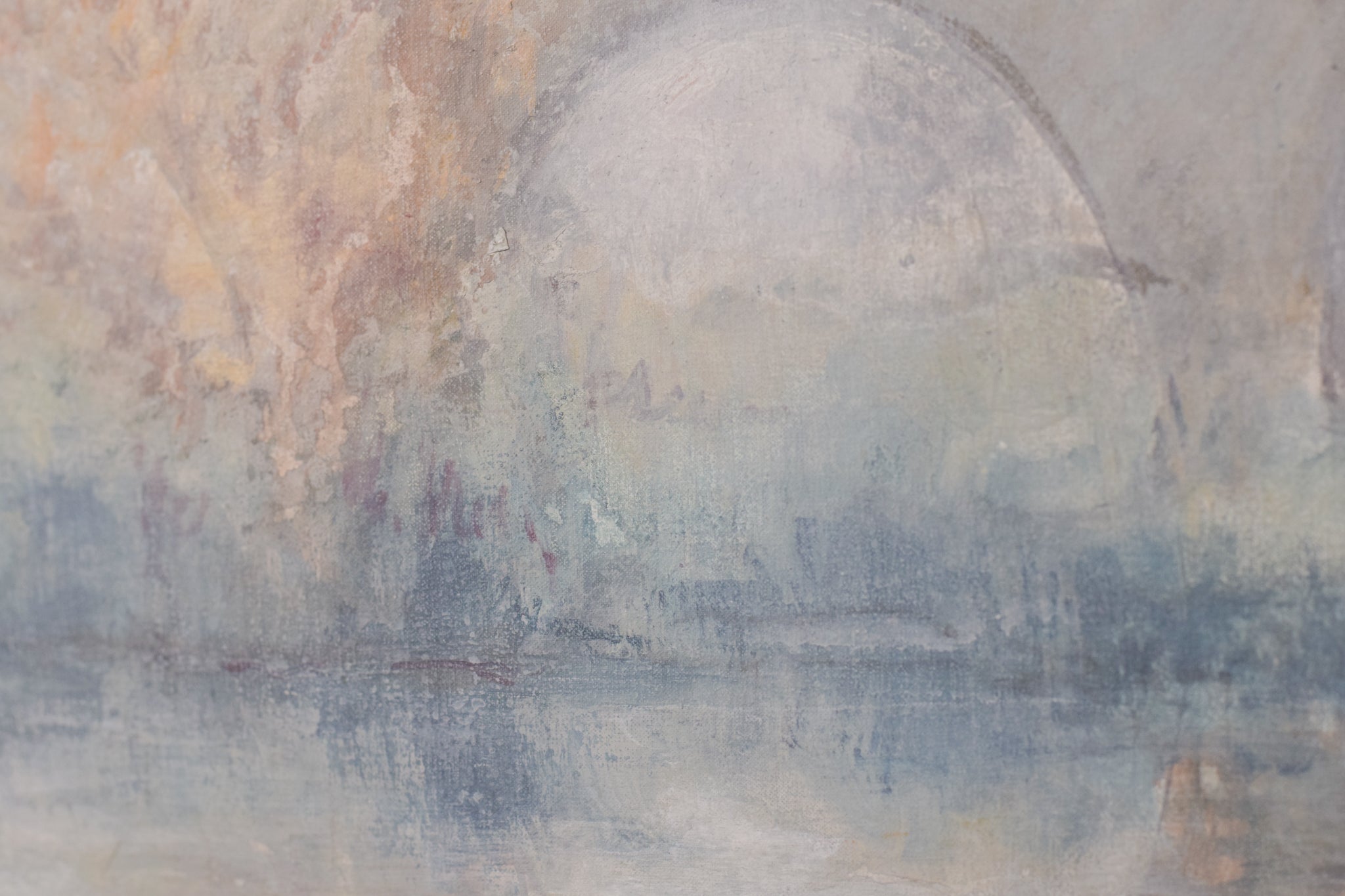 A painting of a bridge over a body of water.