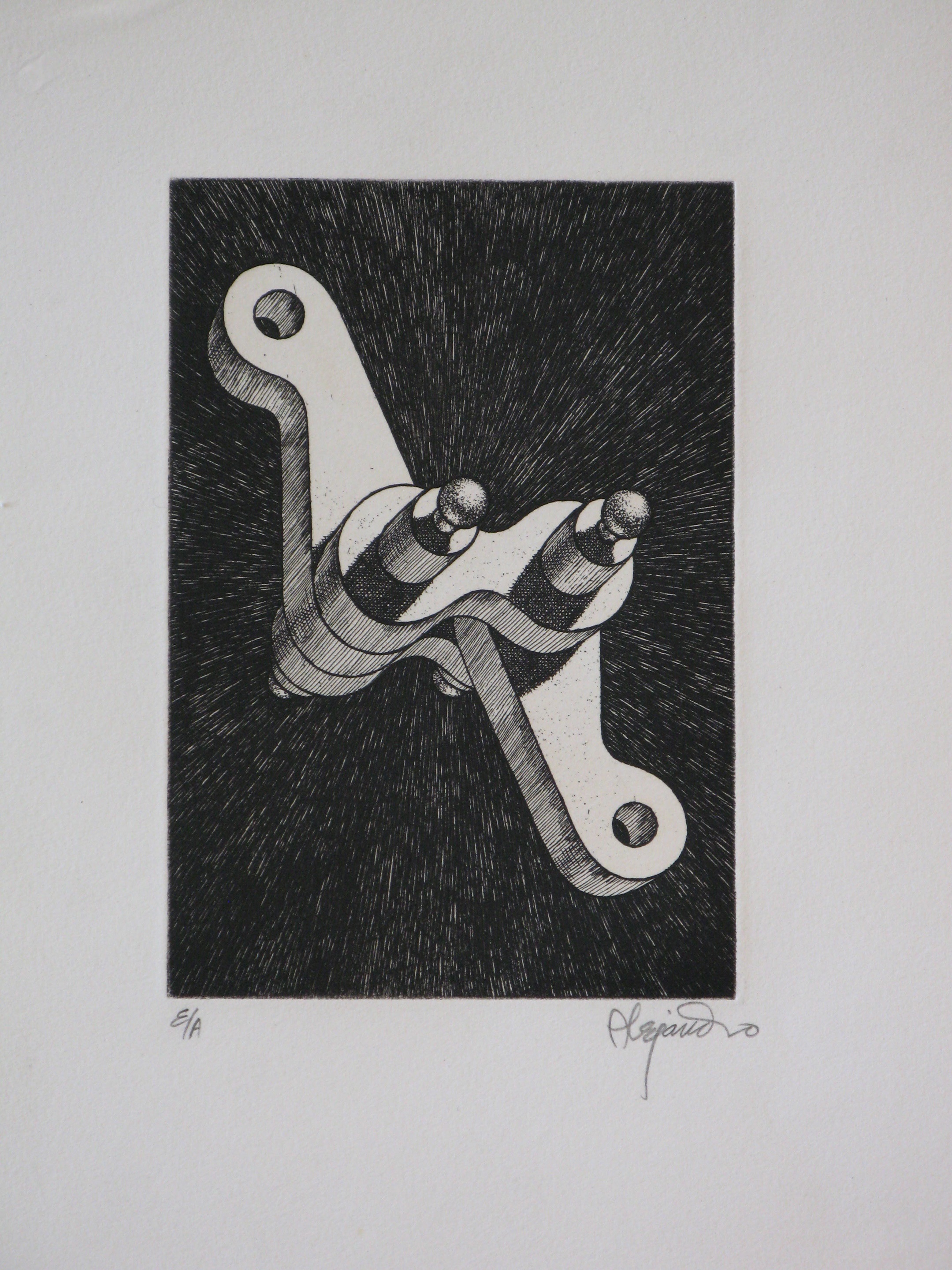 A black and white drawing of a cross made out of bolts.