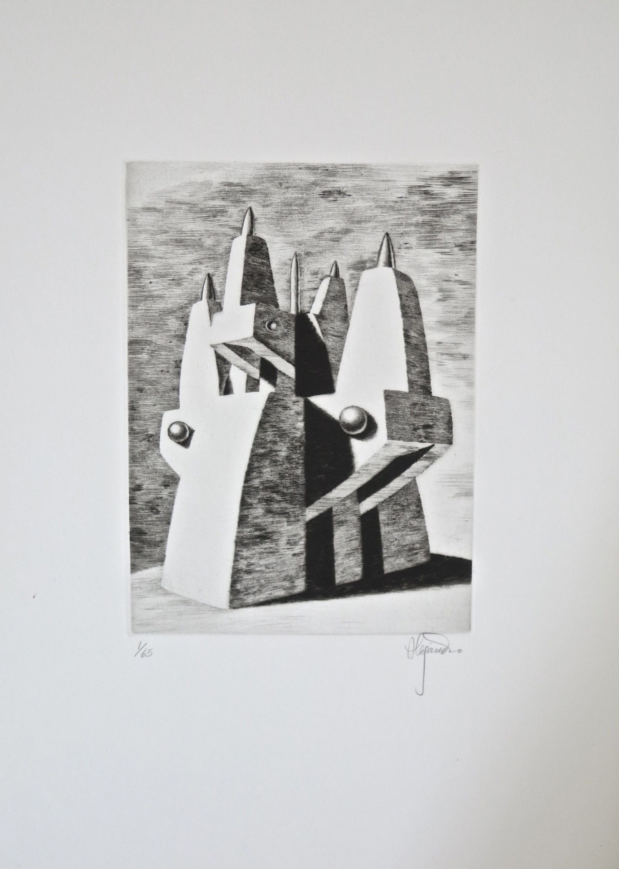 A black and white drawing of a man and a woman.