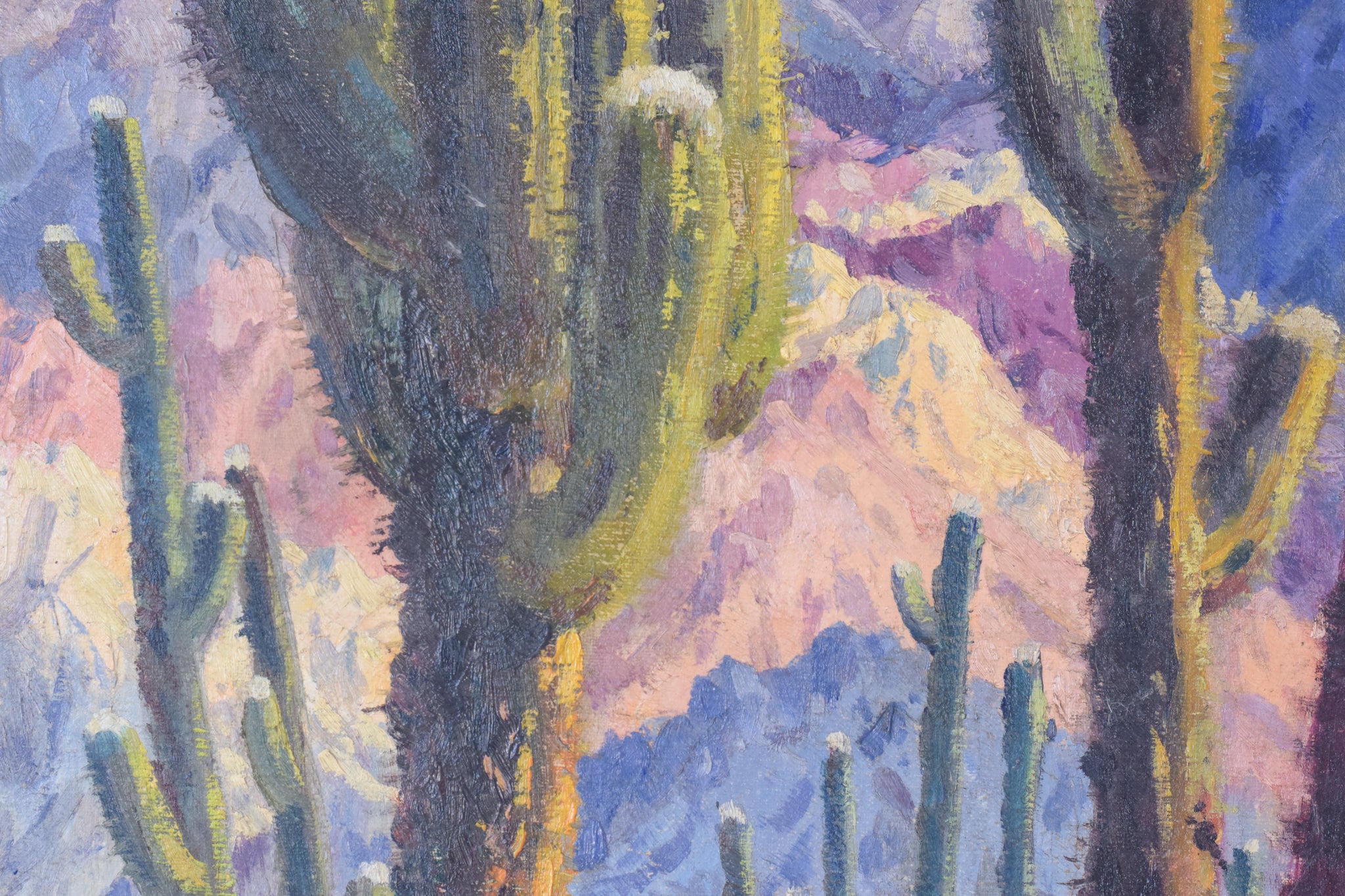 A painting of a group of people walking through a desert.