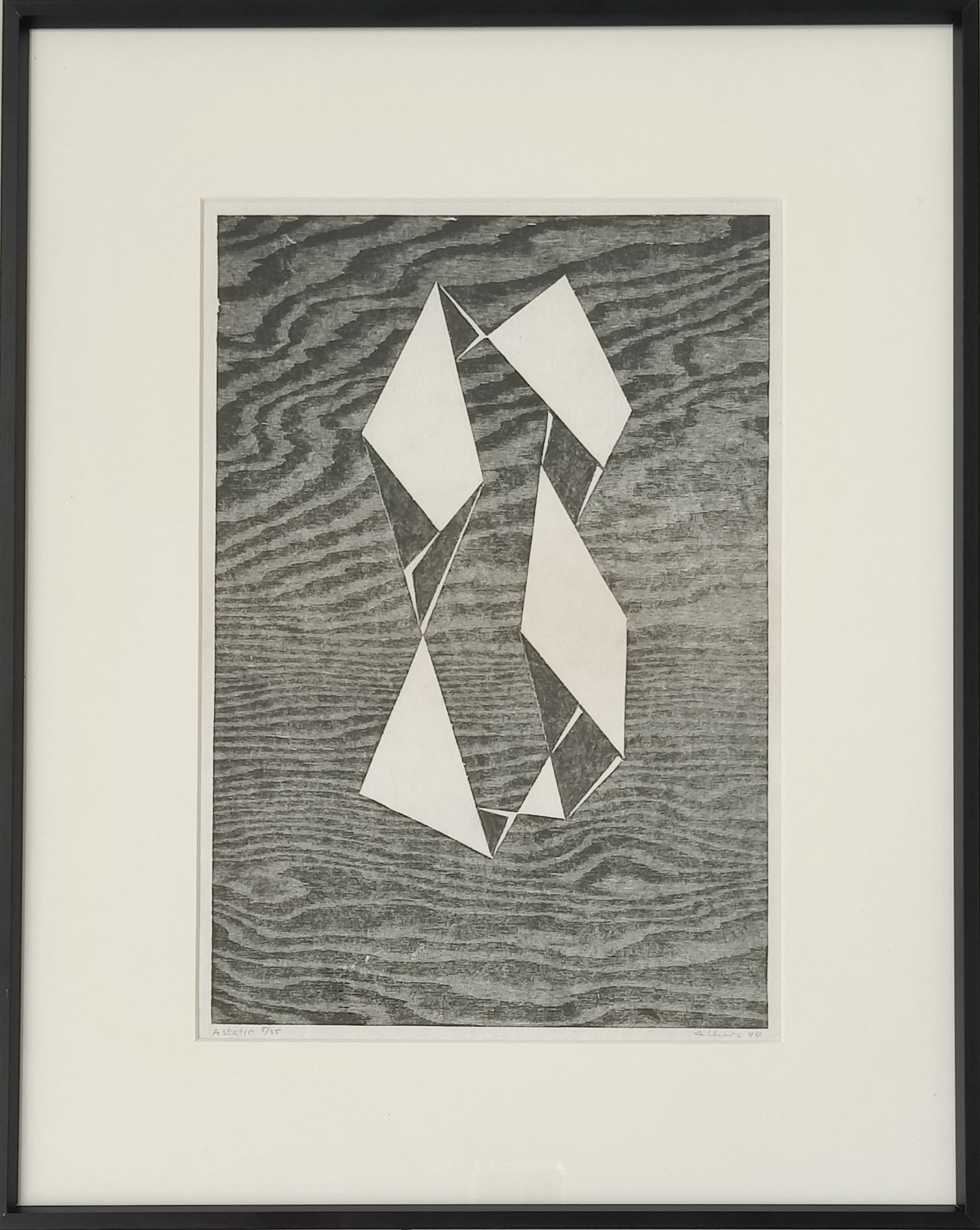 A black and white drawing of a geometric design.