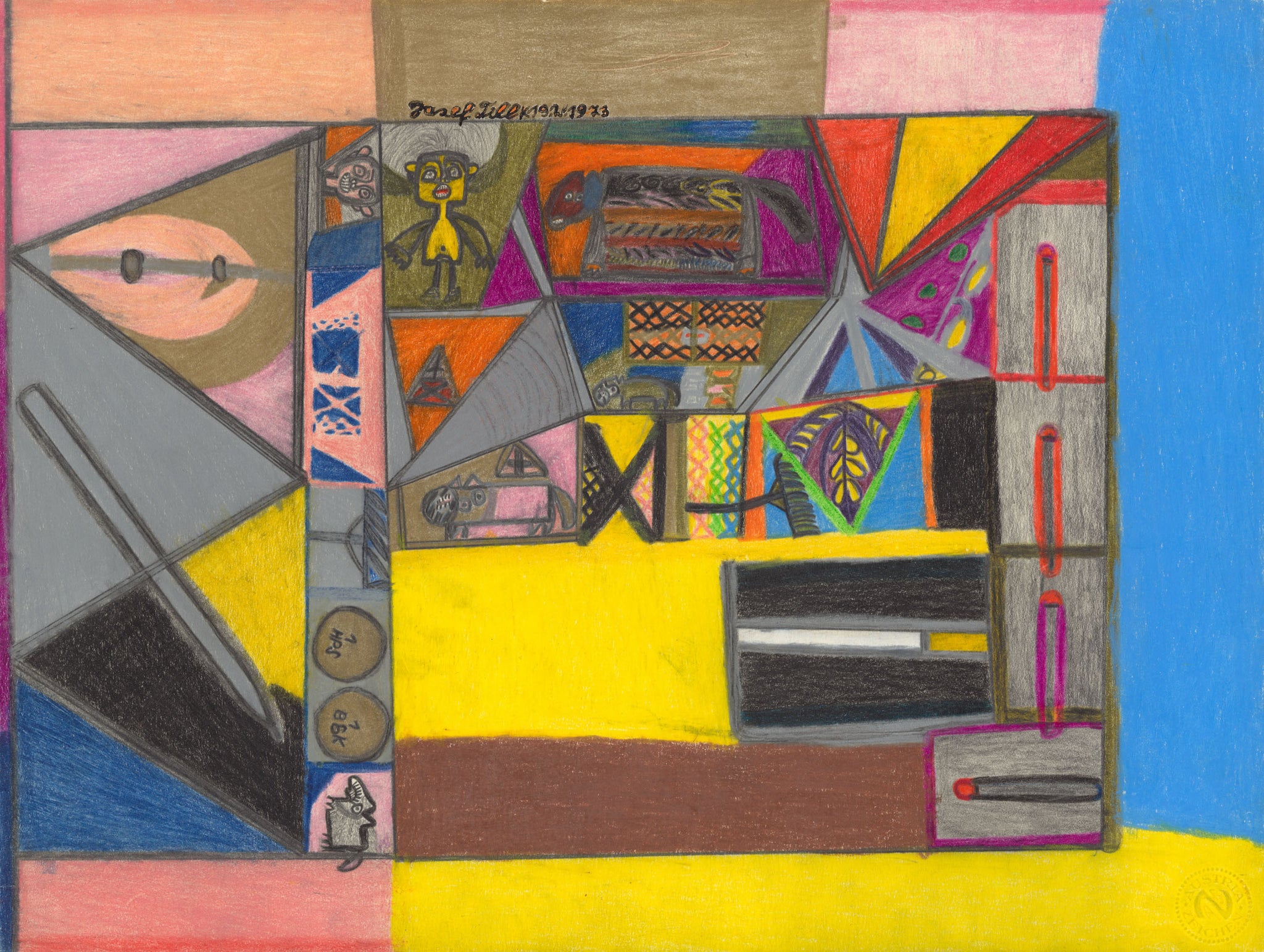 Artwork by Josef Till, House with people, Made of Mixed media 