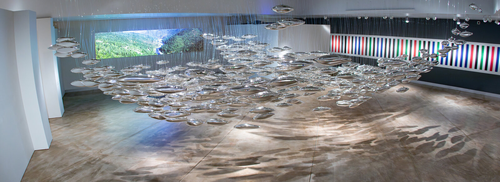 Artwork by Joseph Gregory Rossano, The Salmon School, Made of Approximately 600 hand-blown glass elements 
