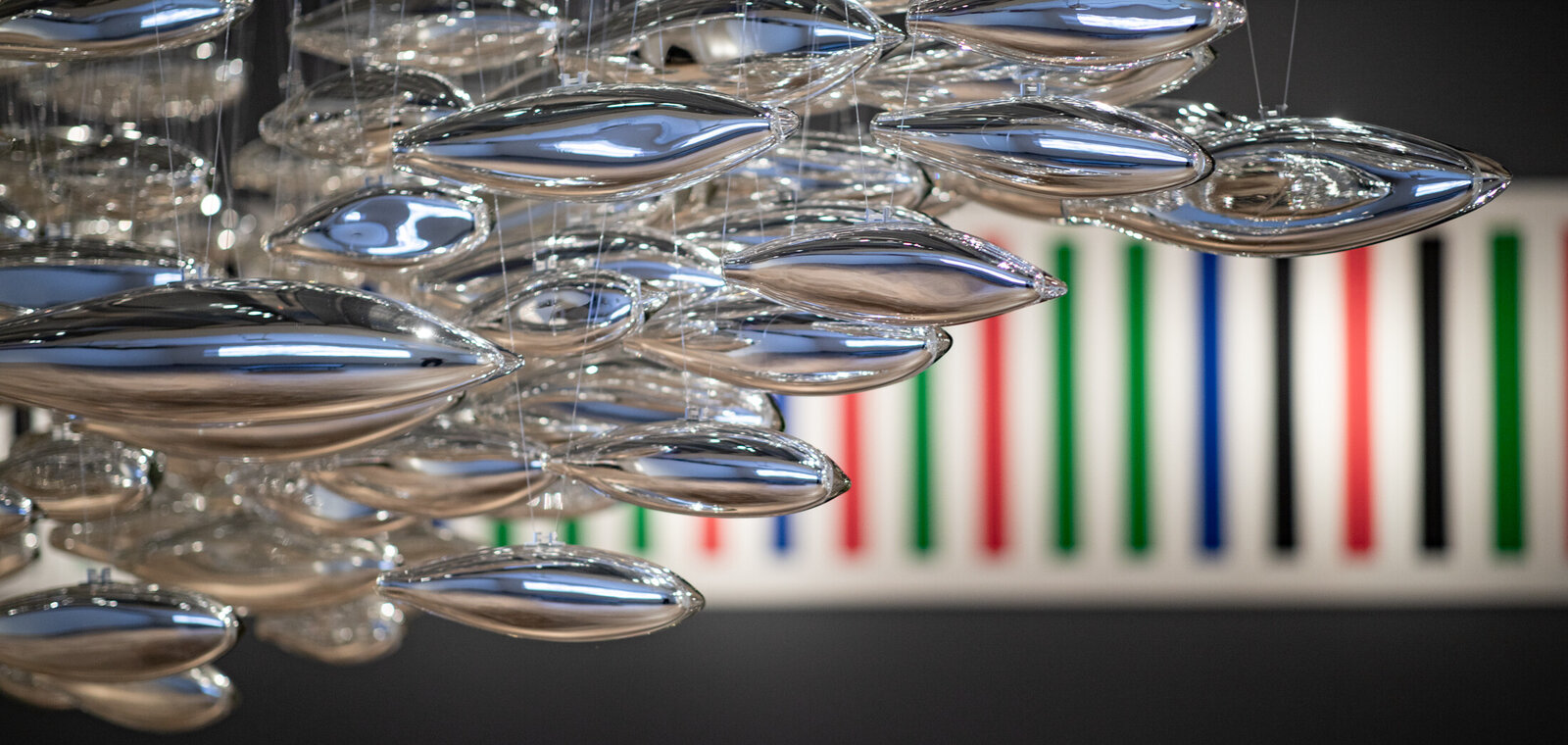 Artwork by Joseph Gregory Rossano, The Salmon School, Made of Approximately 600 hand-blown glass elements 