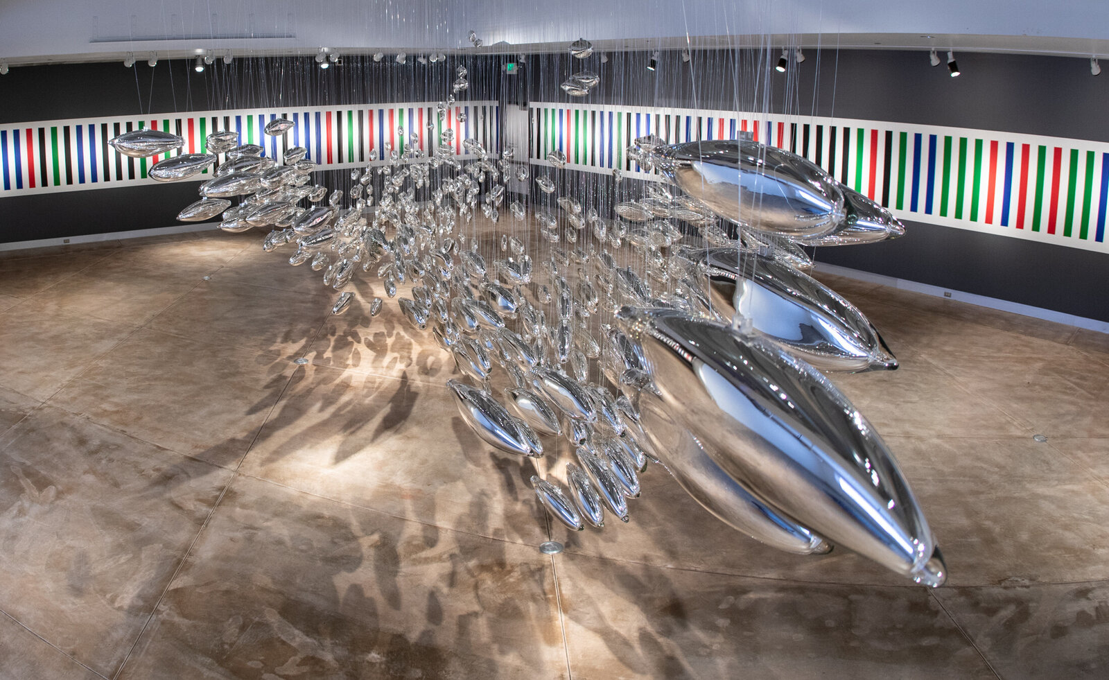 Artwork by Joseph Gregory Rossano, The Salmon School, Made of Approximately 600 hand-blown glass elements 