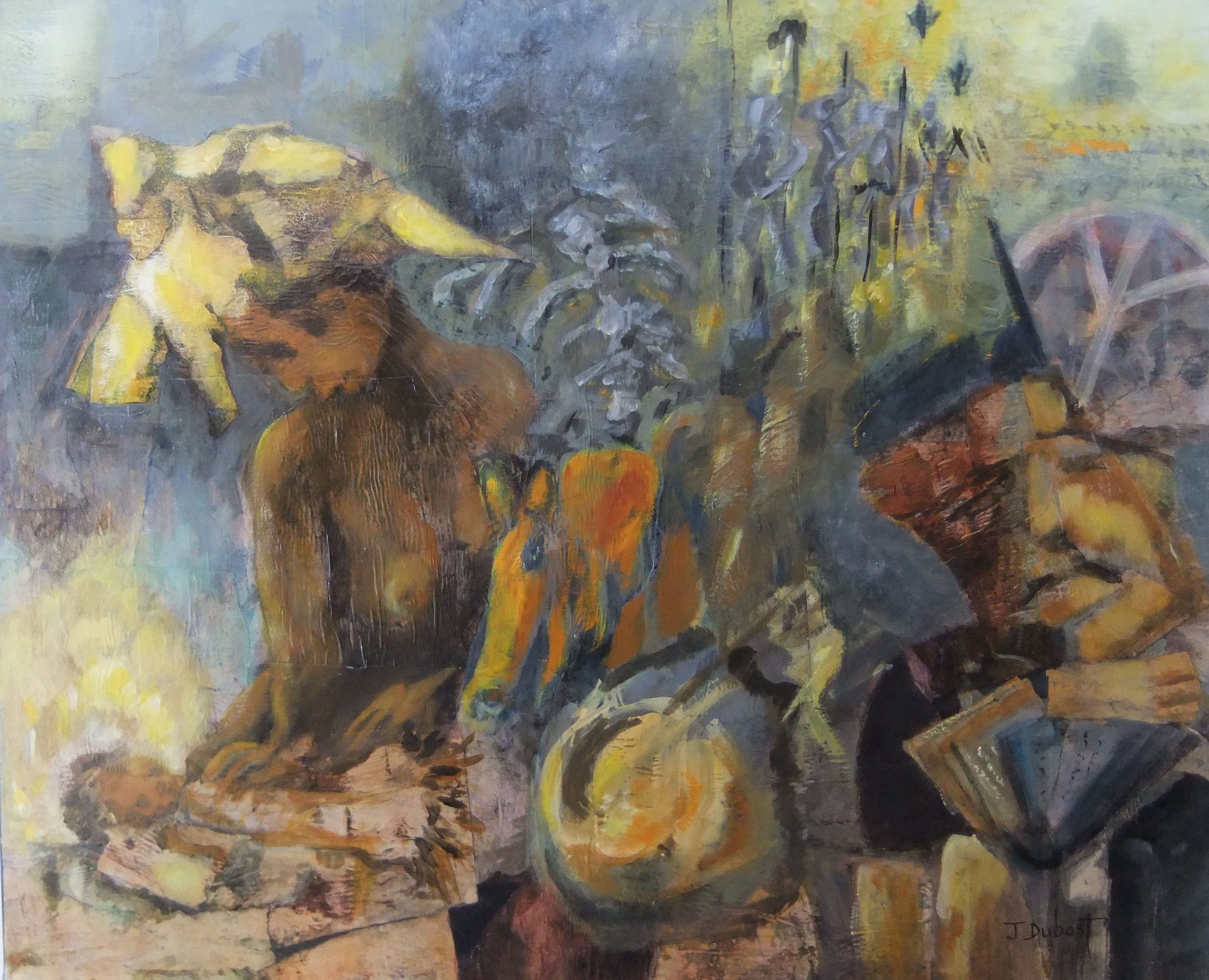 A painting of a man with a hat on his head.
