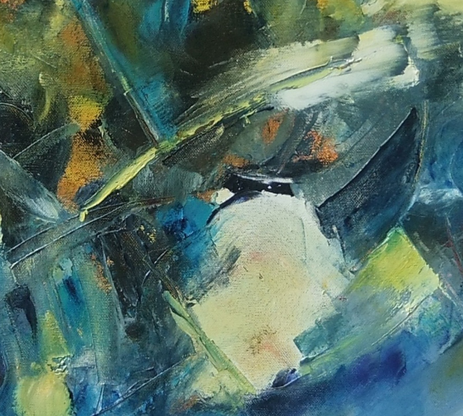A painting of a blue and green abstract painting.