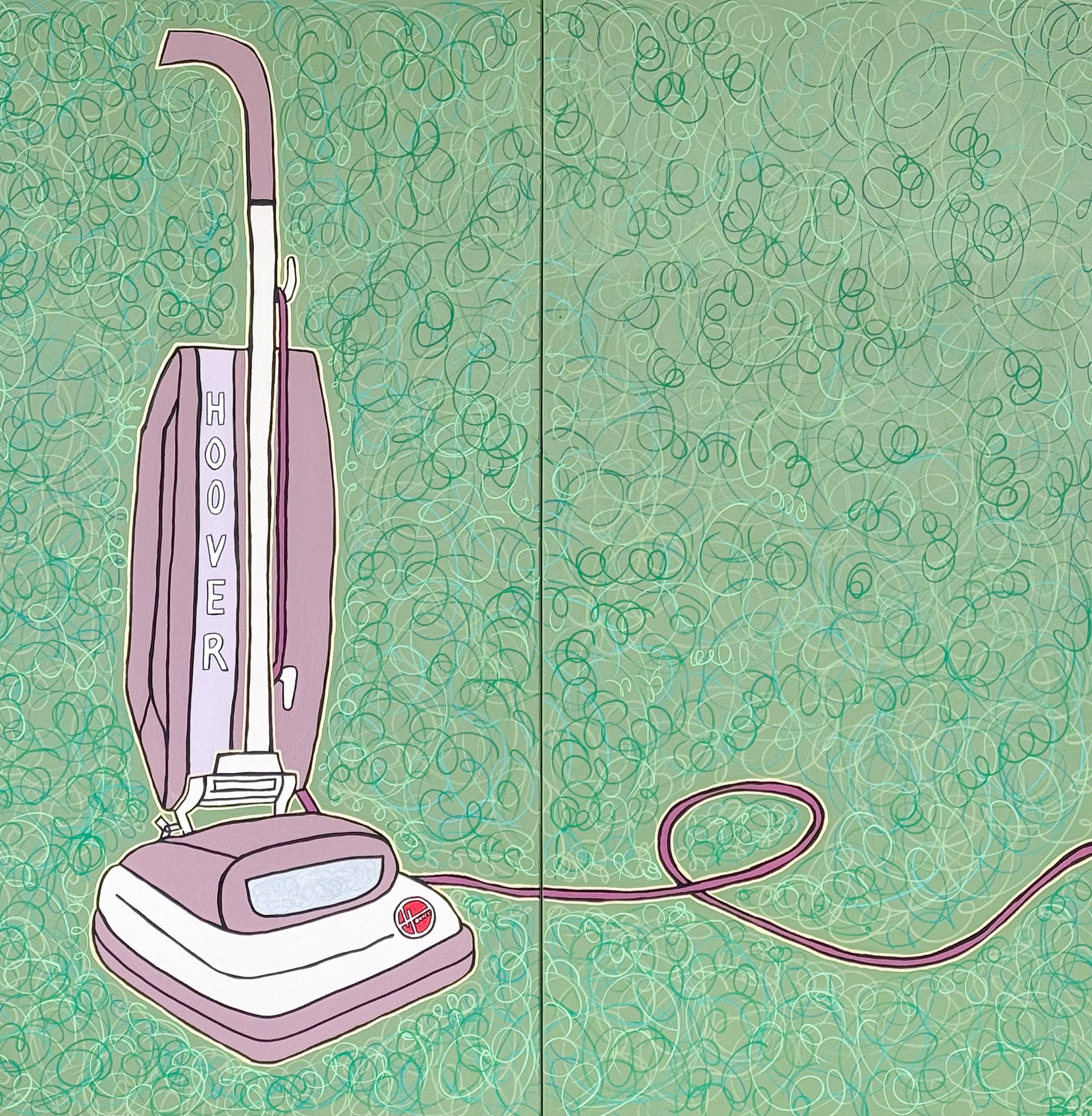 A drawing of a vacuum cleaner on a green background.