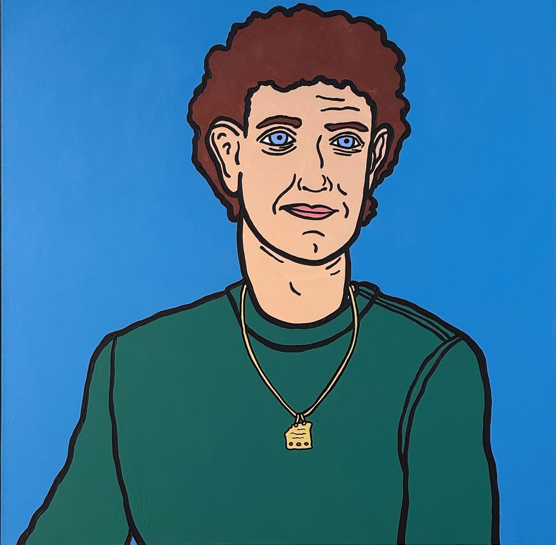 A painting of a man with a necklace on his neck.