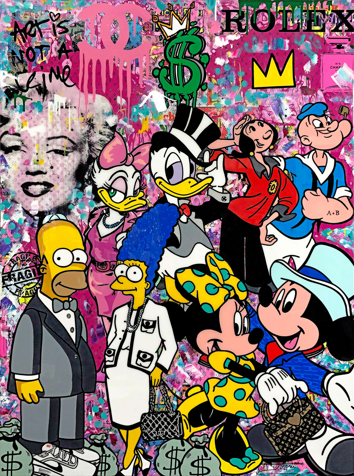 Artwork by Jozza, About Glamour (Mickey Mini Simpsons Popeye), huge original painting, Made of Acrylic On Canvas 