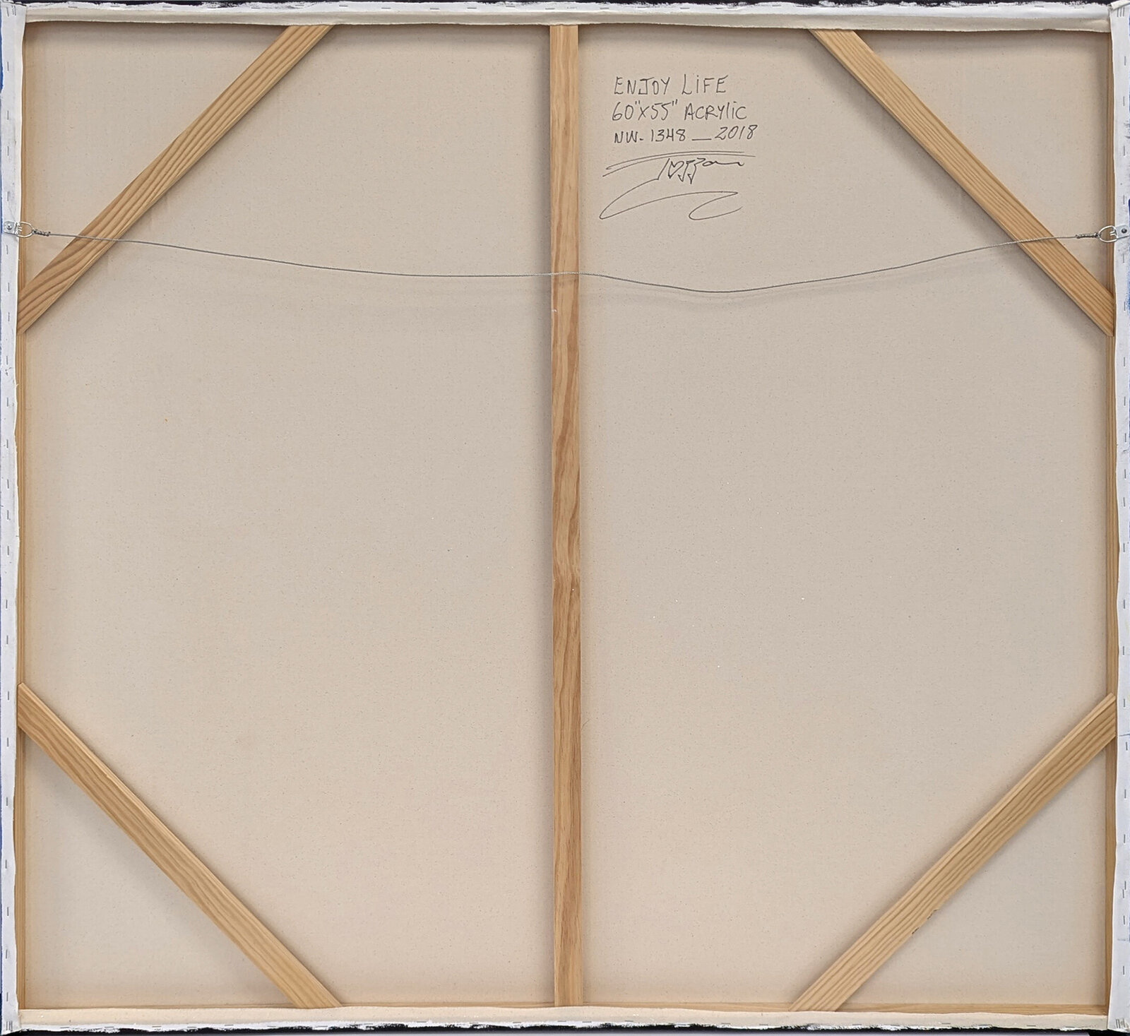 A painting of a yellow heart with the words enjoy life, love, happy, beautiful.