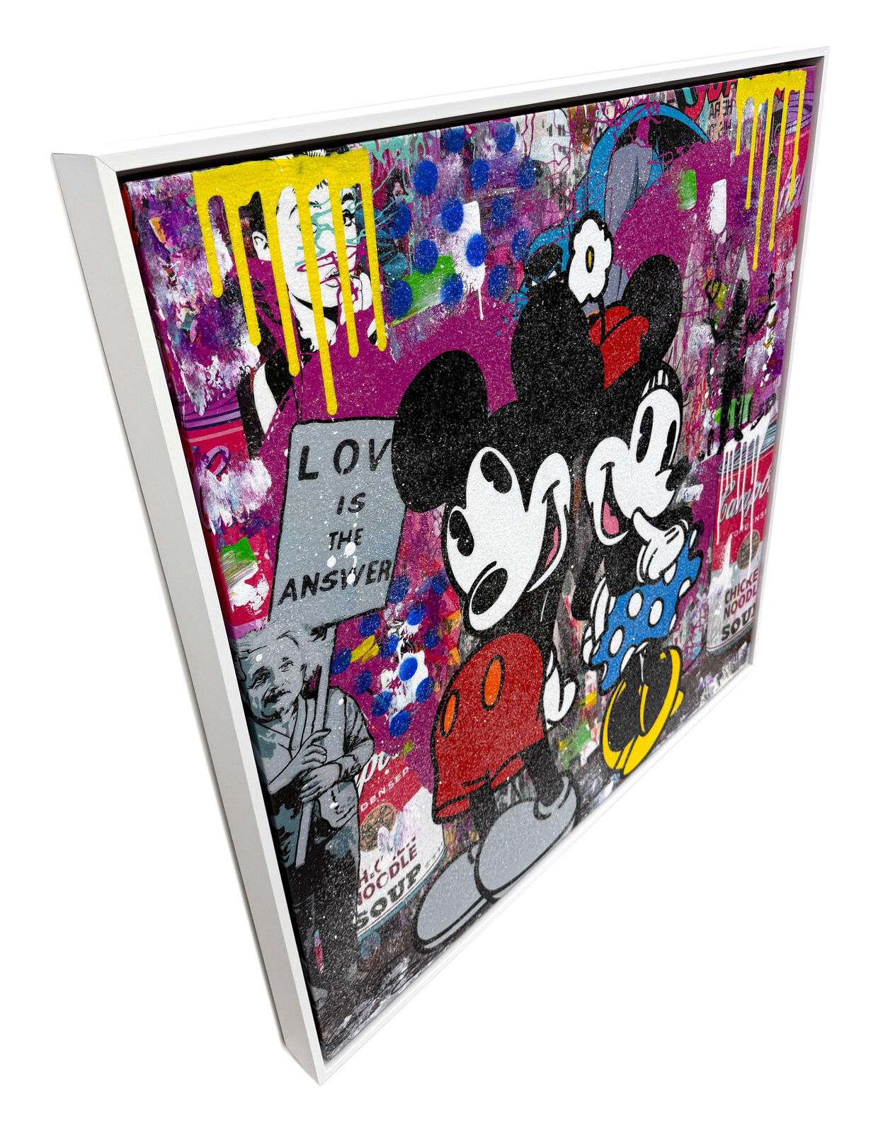 A painting of two Mickey and Minnie Mouse on a wall.