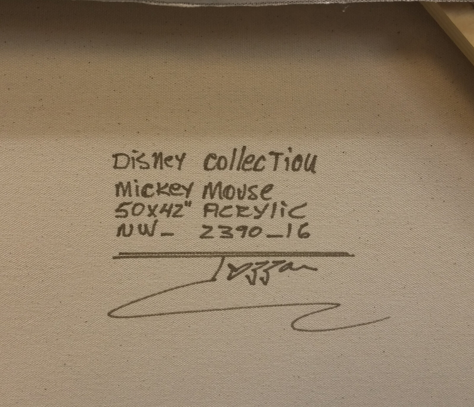 A painting of a mickey mouse on a yellow background.