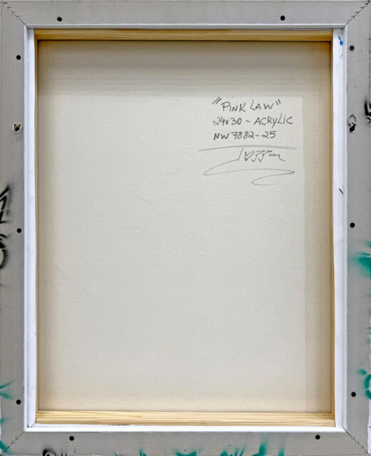 A painting of a pink panther holding a stop sign.