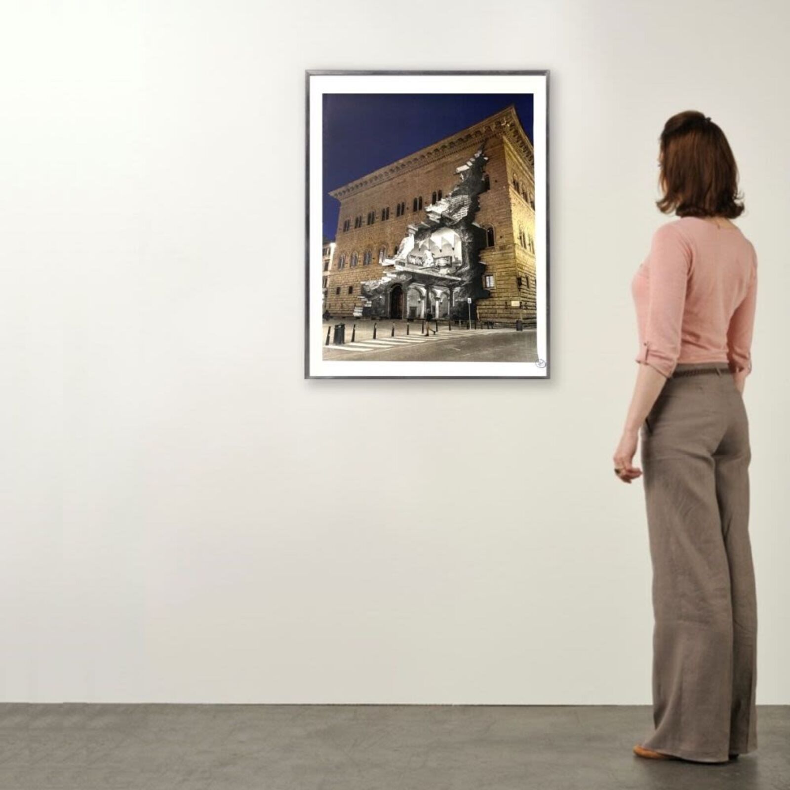 Artwork by JR, La Ferita, 25 Mars 2021, 19H07, Palazzo Strozzi, Florence, Italie, Made of 14 colors lithograph printed on Marinoni machine White paper BFK Rives - 300 grammes 