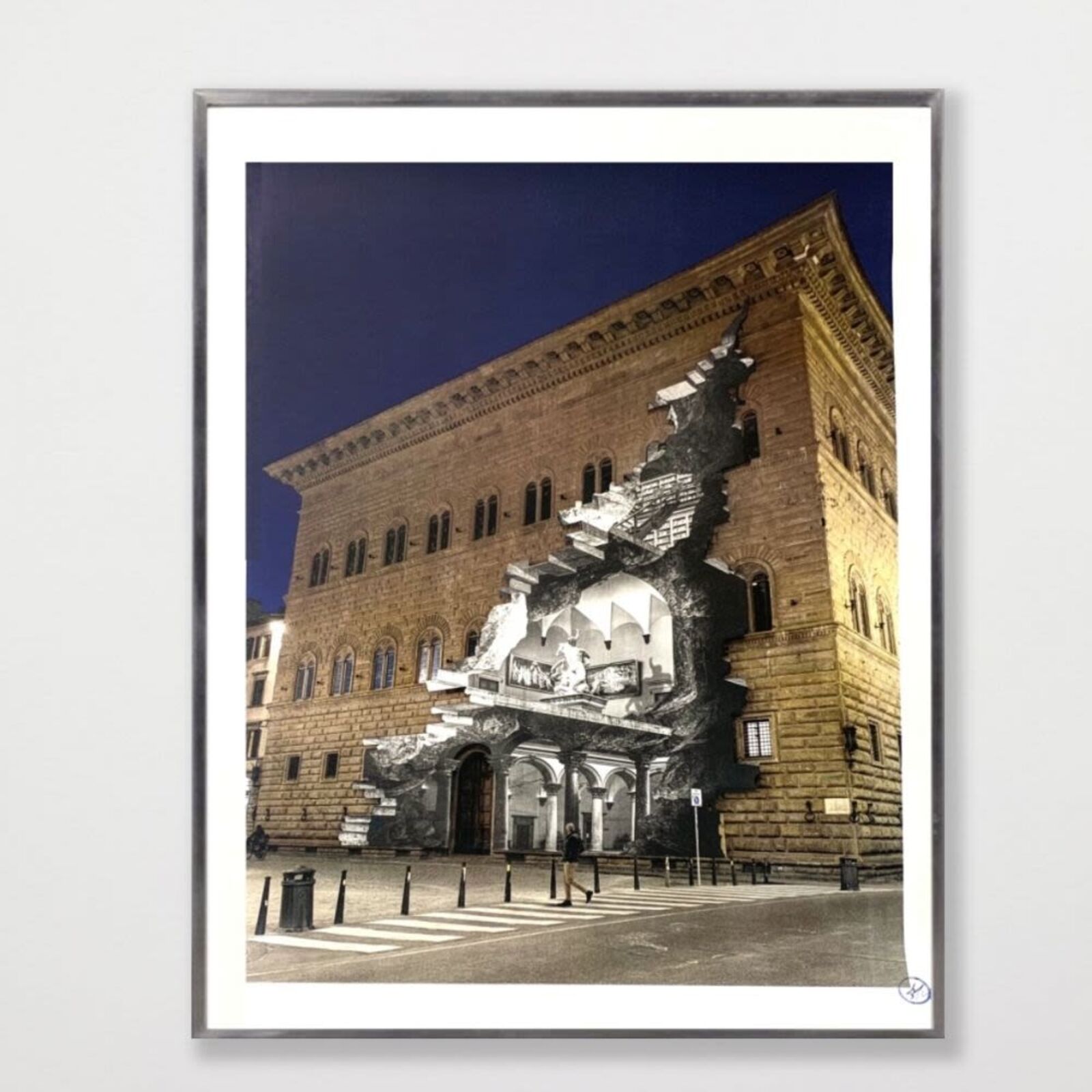Artwork by JR, La Ferita, 25 Mars 2021, 19H07, Palazzo Strozzi, Florence, Italie, Made of 14 colors lithograph printed on Marinoni machine White paper BFK Rives - 300 grammes 