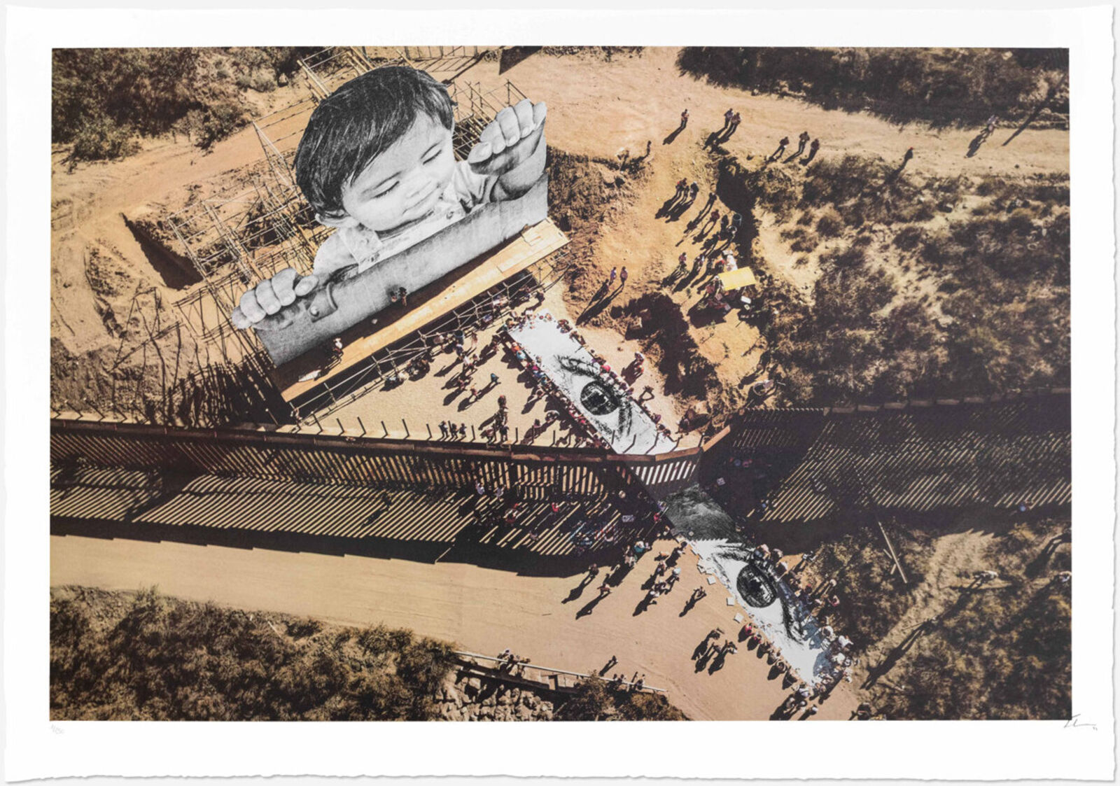 Migrants, Mayra, Picnic Across the Border, General View, Tecate, Mexico - U.S.A. by JR, 2022