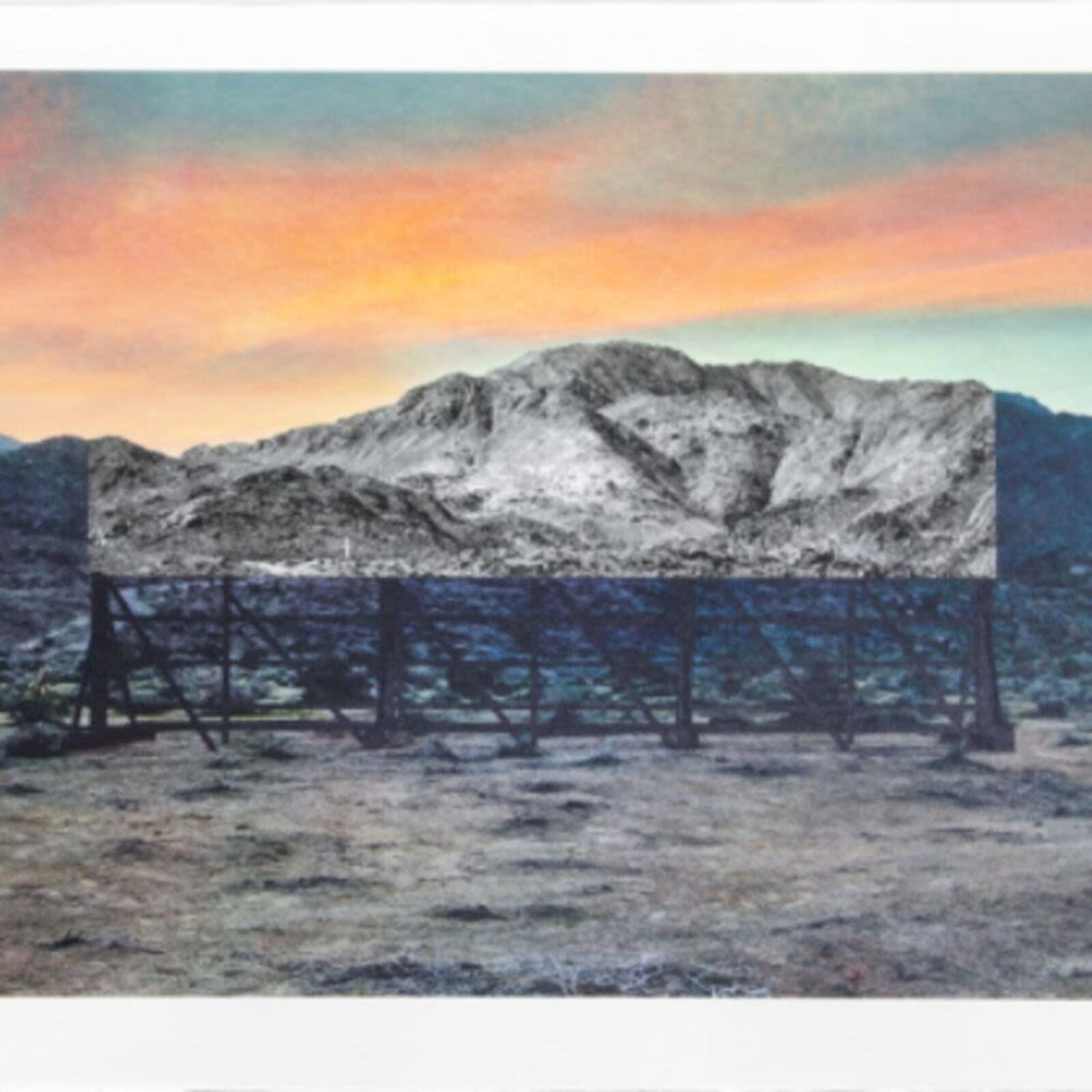 Artwork by JR, Trompe l'oeil, Death Valley, Billboard, March 4, 2017, 5:41 pm, California, USA, Made of 14 colors lithograph printed on Marinoni machine on White paper BFK Rives - 270 grammes 