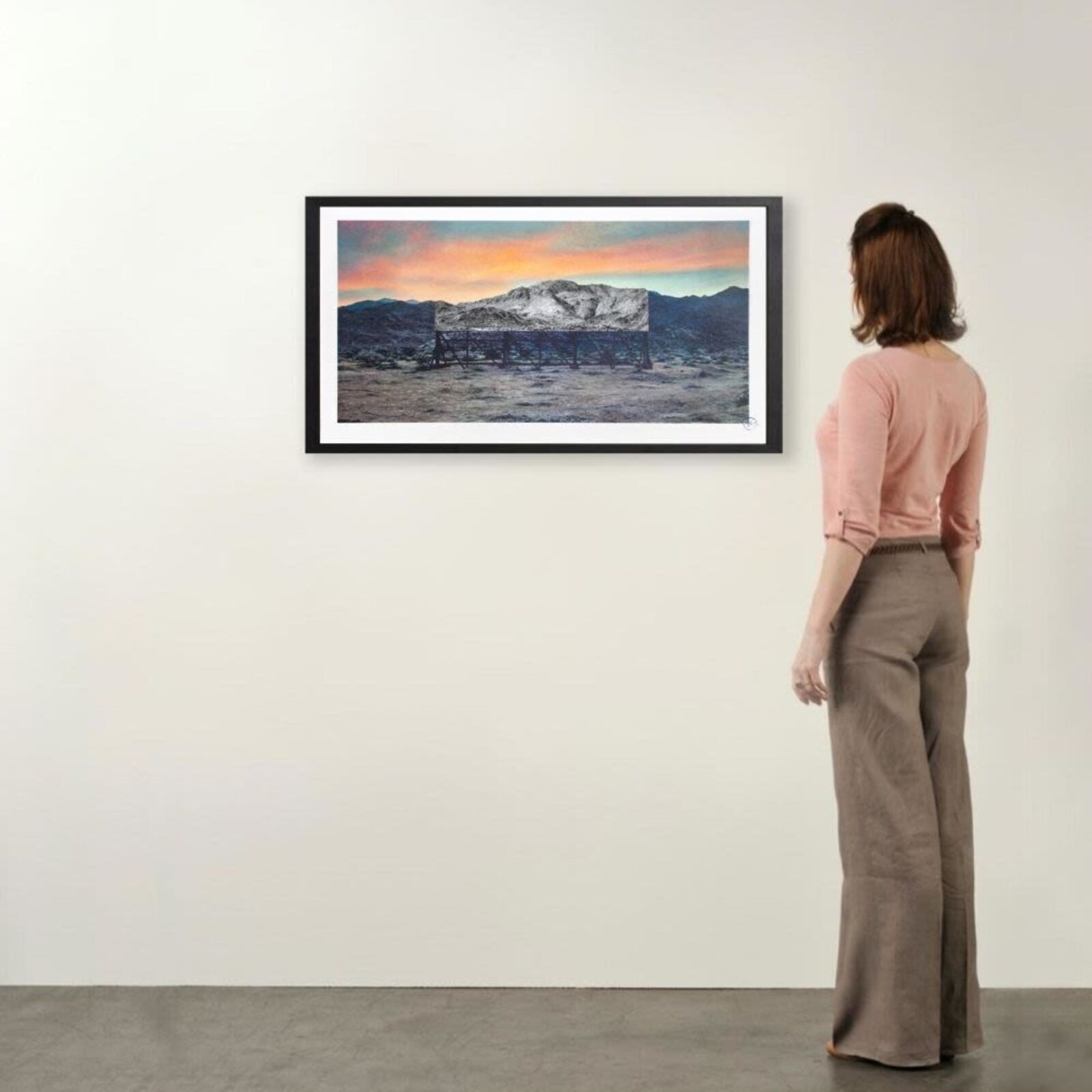 Artwork by JR, Trompe l'oeil, Death Valley, Billboard, March 4, 2017, 5:41 pm, California, USA, Made of 14 colors lithograph printed on Marinoni machine on White paper BFK Rives - 270 grammes 