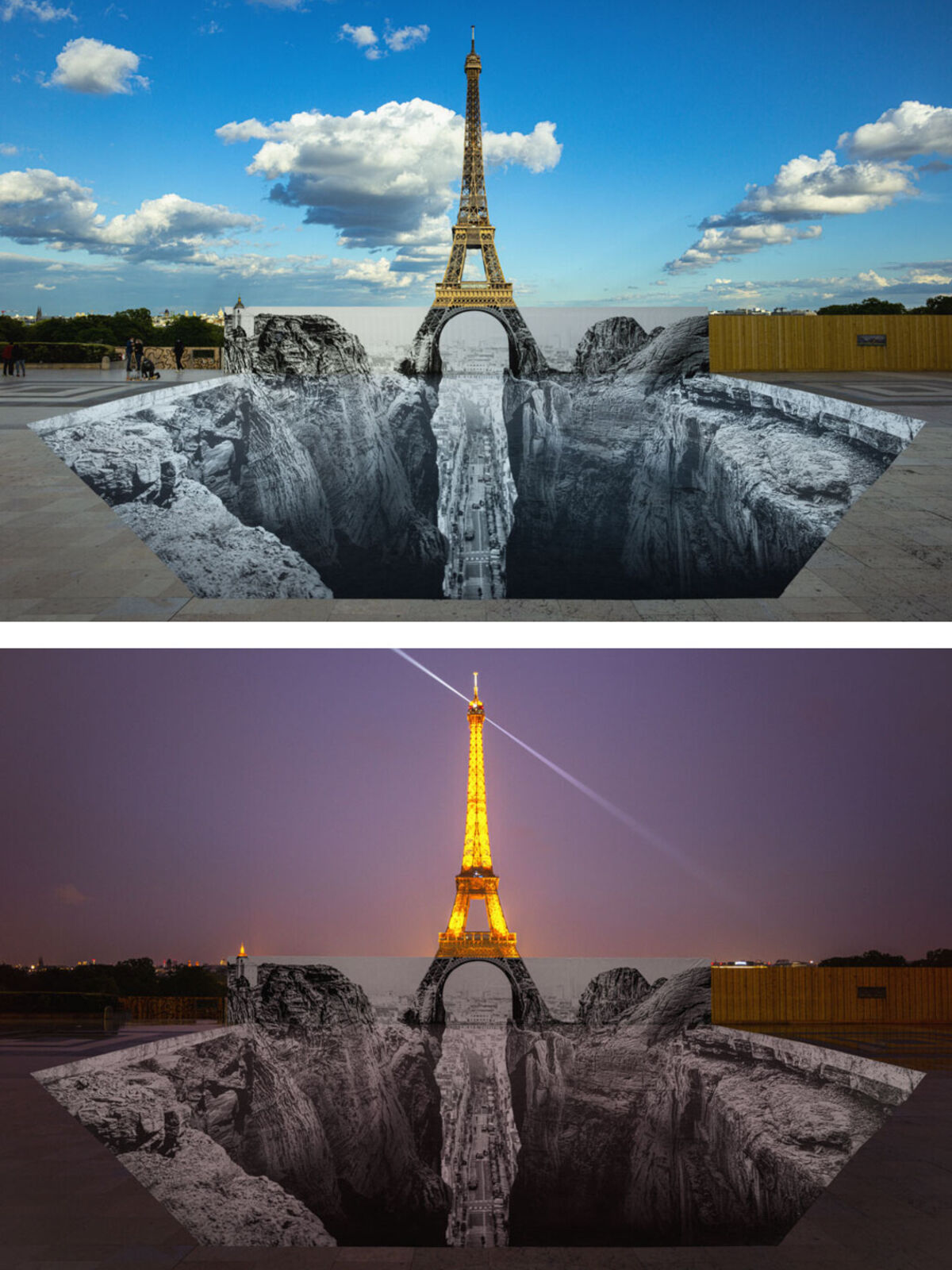 Artwork by JR, Trompe l'oeil, Les Falaises du Trocadéro (Set of 2), Made of Giclée Print Laminated with G-gloss, Mounted on 3mm Dibond 