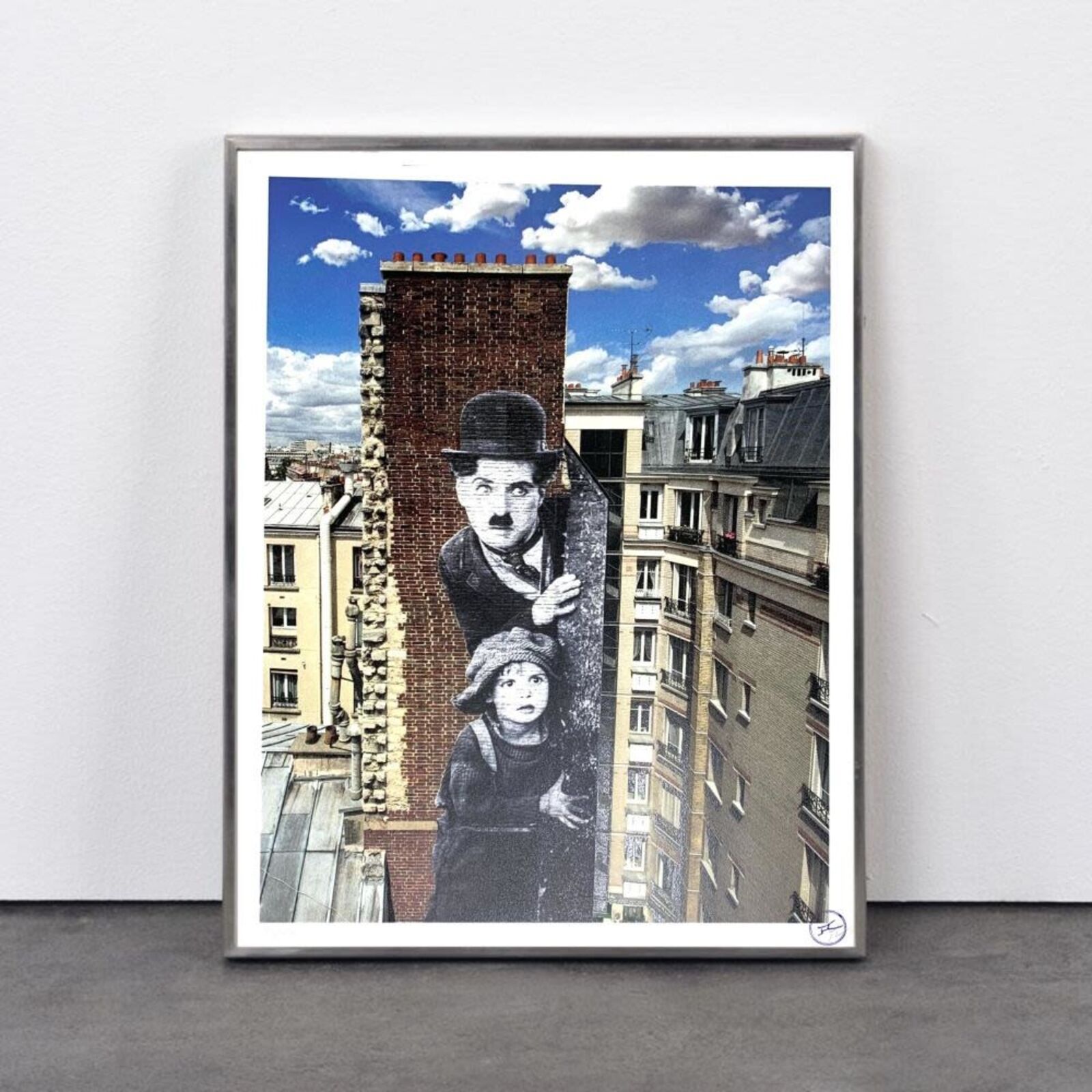 Artwork by JR, Unframed, Charlie Chaplin revu par JR, The Kid, Charlie Chaplin & Jackie Coogan, USA, 1923, de jour Paris, Made of 16 colors lithograph printed on Marinoni machine, White paper BFK Rives - 300 grammes 