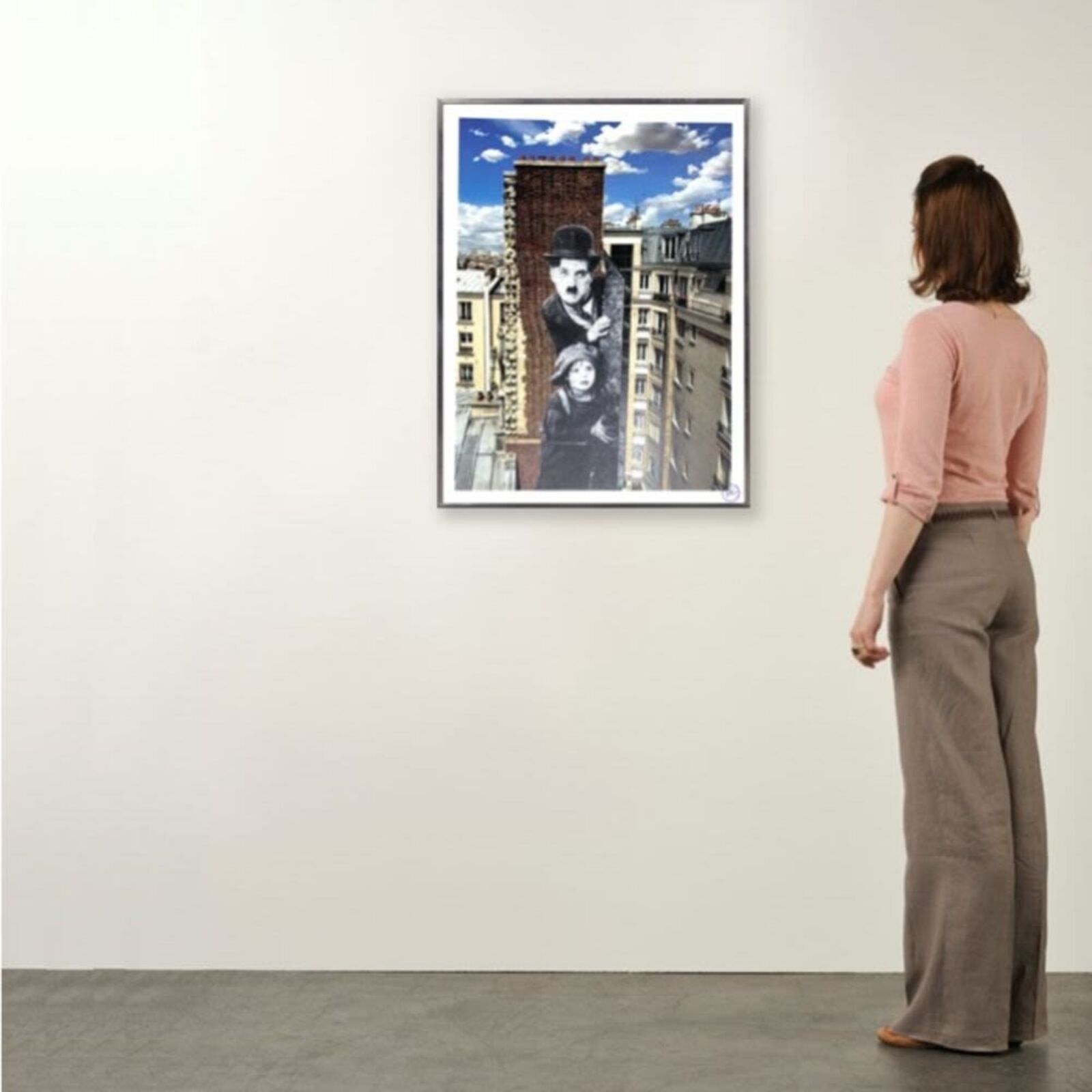 Artwork by JR, Unframed, Charlie Chaplin revu par JR, The Kid, Charlie Chaplin & Jackie Coogan, USA, 1923, de jour Paris, Made of 16 colors lithograph printed on Marinoni machine, White paper BFK Rives - 300 grammes 