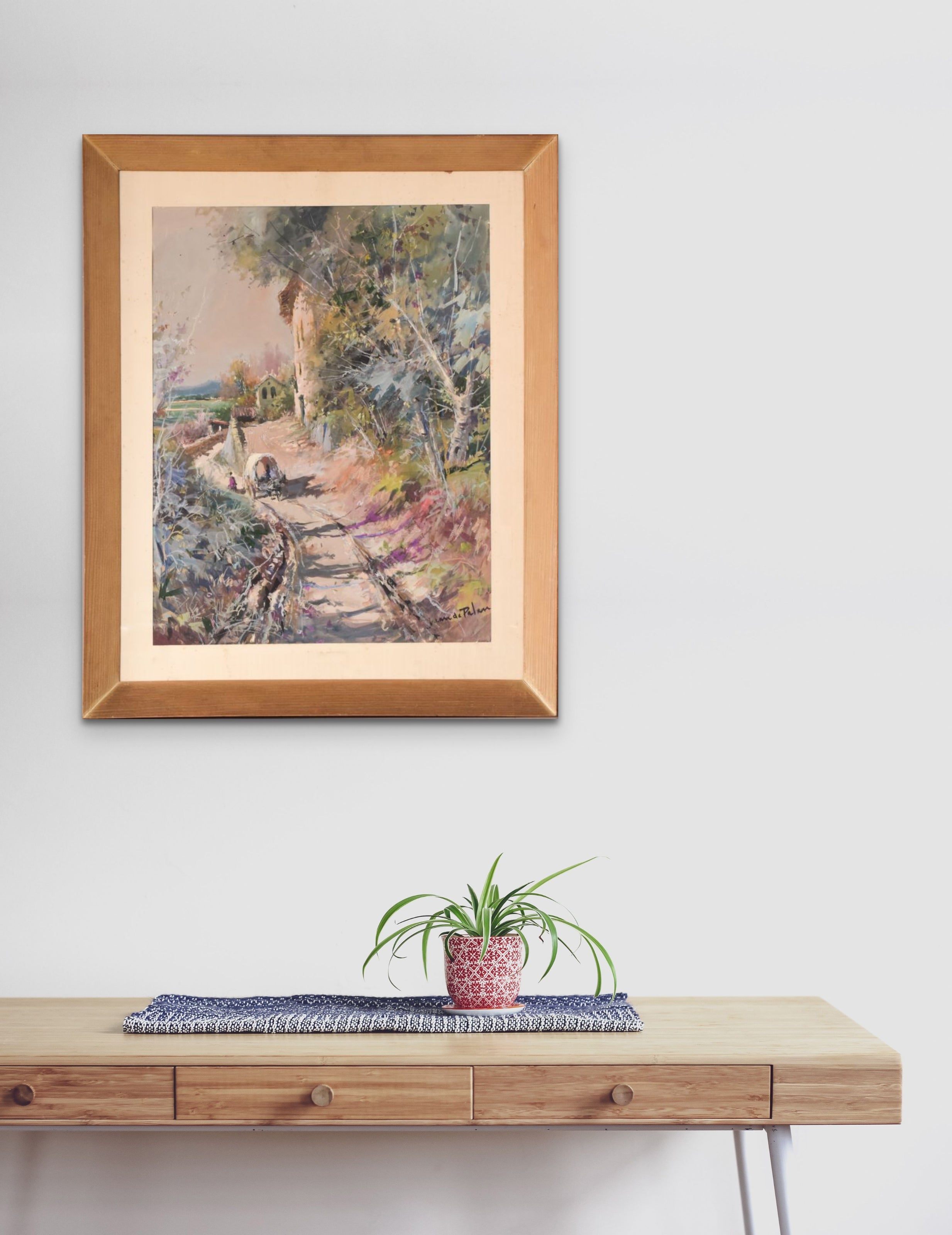 Artwork by Joan de Palau i Buxó, Large Watercolour Landscape with Cart, Made of Watercolour on paper 
