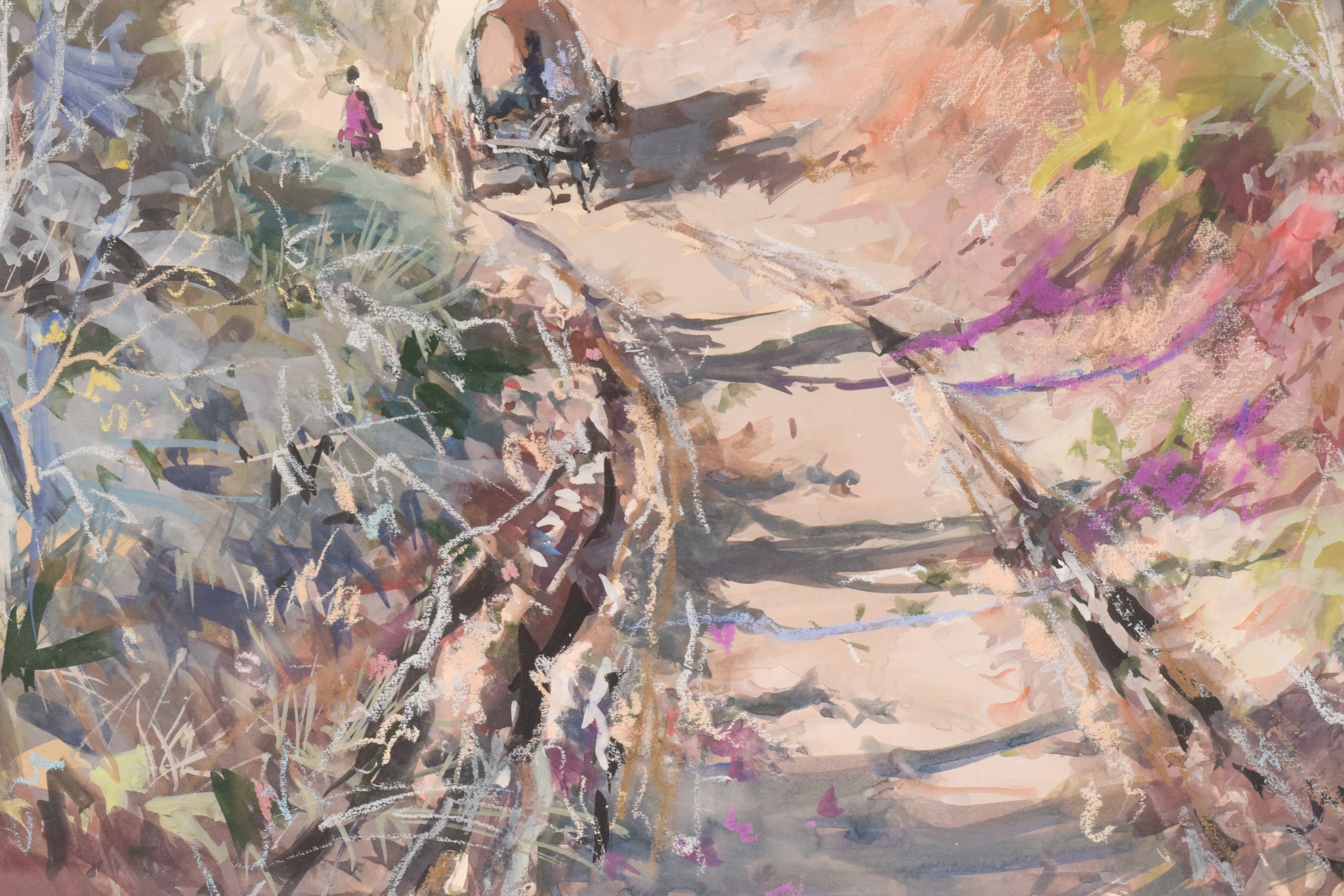 Artwork by Joan de Palau i Buxó, Large Watercolour Landscape with Cart, Made of Watercolour on paper 