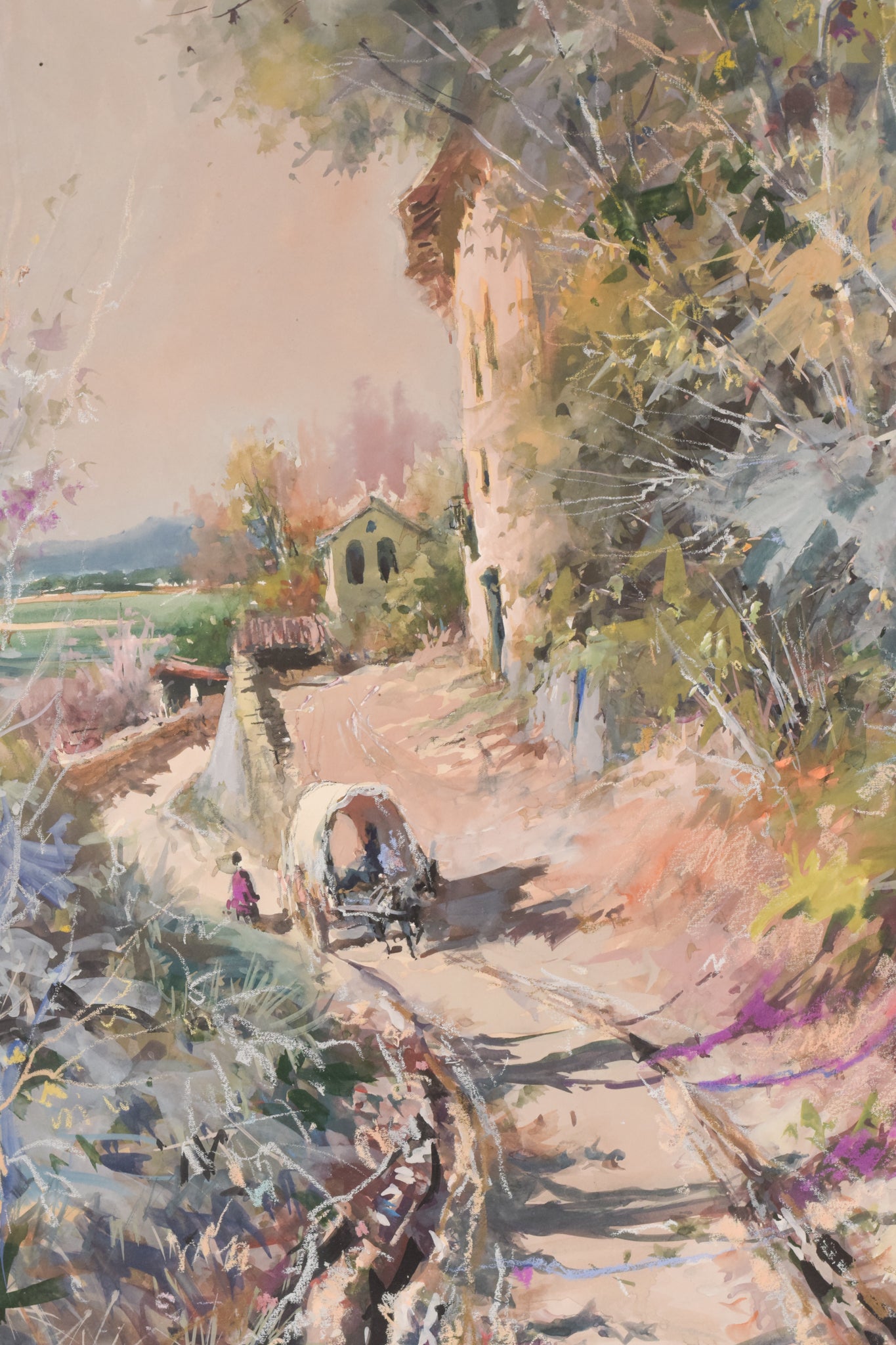 Artwork by Joan de Palau i Buxó, Large Watercolour Landscape with Cart, Made of Watercolour on paper 