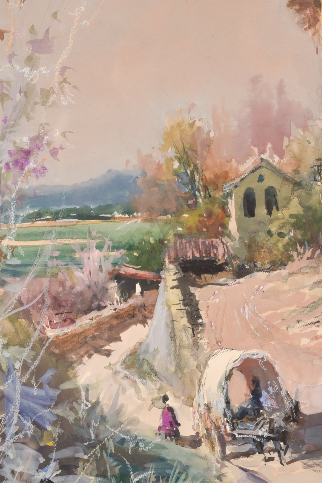 Artwork by Joan de Palau i Buxó, Large Watercolour Landscape with Cart, Made of Watercolour on paper 